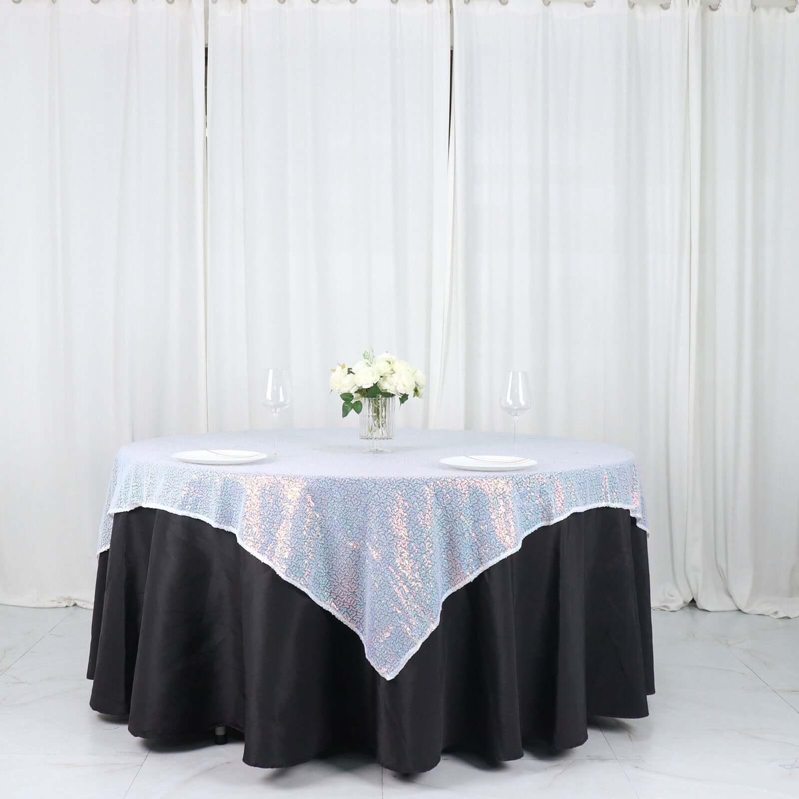 Sequin 60x60 Table Overlay Square Tablecloth Irisdescent Blue - Luxe Wedding Table Topper