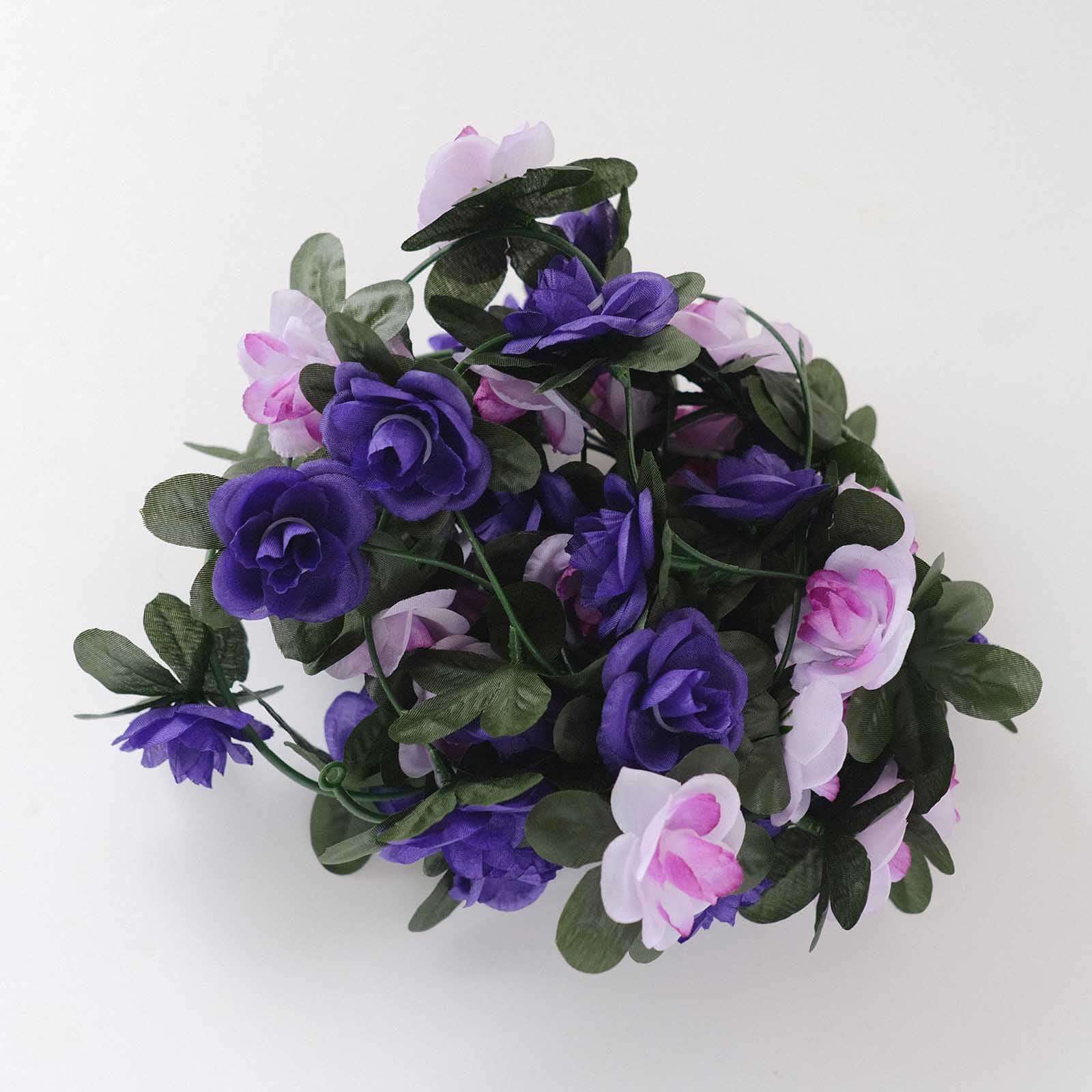 2 Pack 8ft Lavender Purple Artificial Silk Flower Garland Mini Rose Vines with 45 Flower Heads