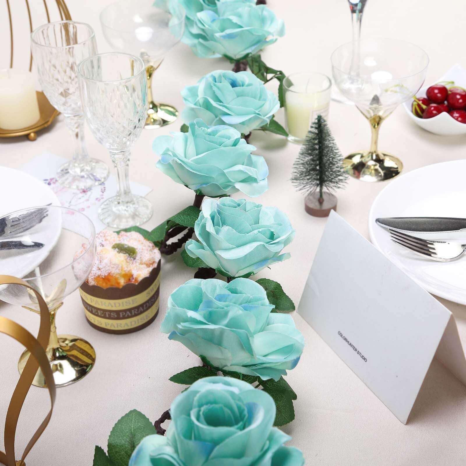 6ft Aqua Turquoise Artificial Silk Rose Hanging Flower Garland Vine