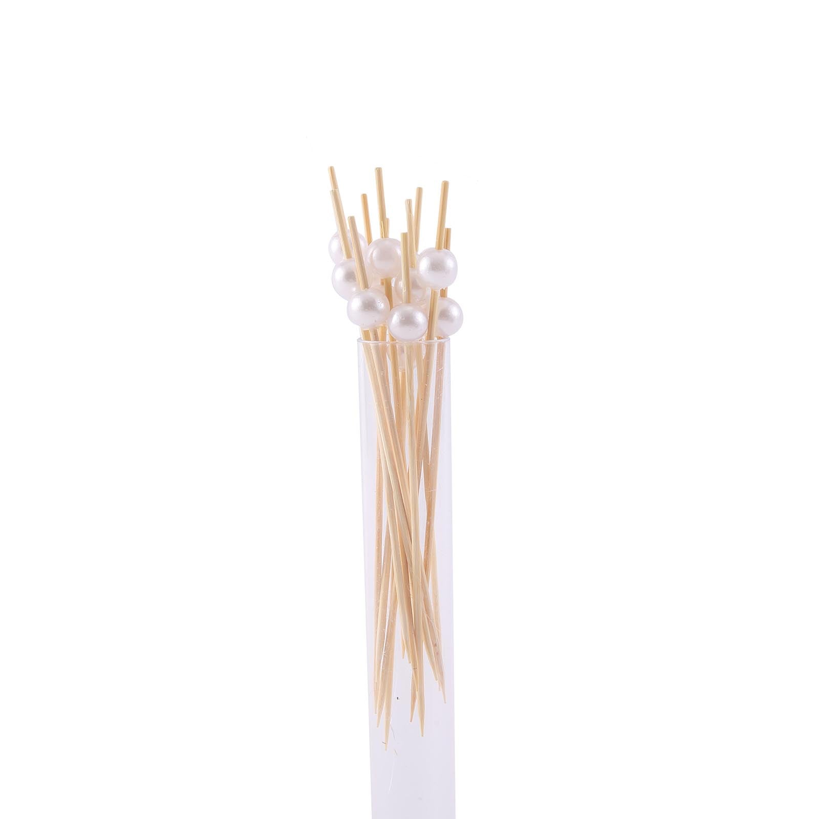 100-Pack Bamboo Cocktail Picks Natural Pearl Decorative Top Design - Eco Friendly Stir Sticks 5