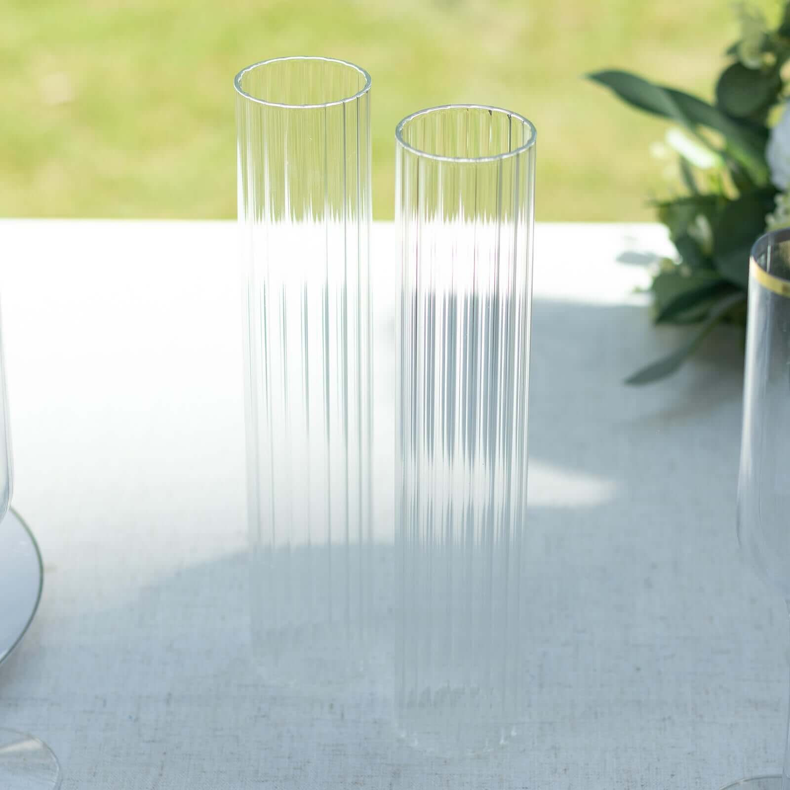 2-Pack Clear Ribbed Glass Hurricane Shades Open End Design - Stylish Candelabra Pillar Candle Holder Table Centerpiece 10