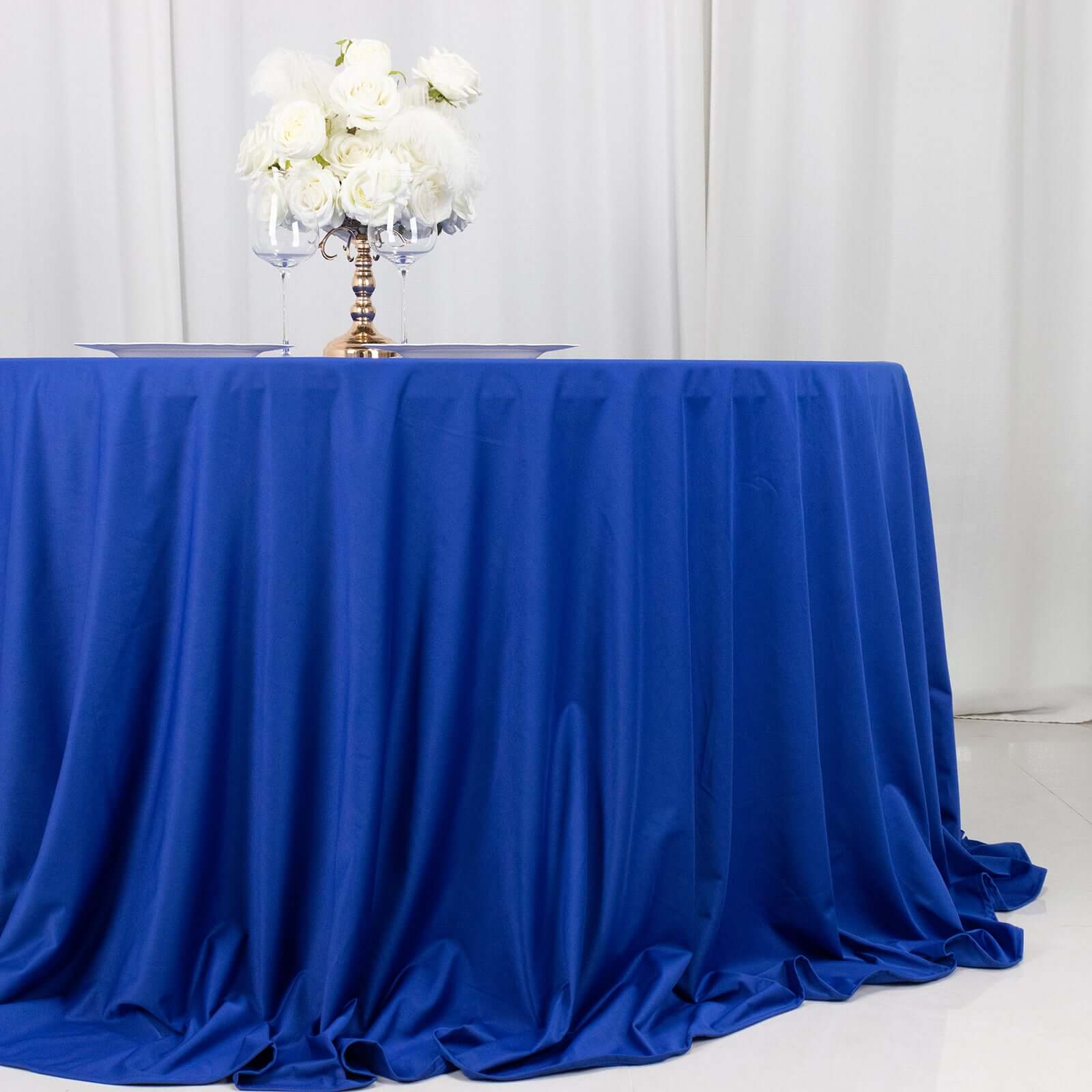 Premium Scuba Round 132 Tablecloth Royal Blue - Wrinkle Free & Stain Resistant Seamless Table Cover