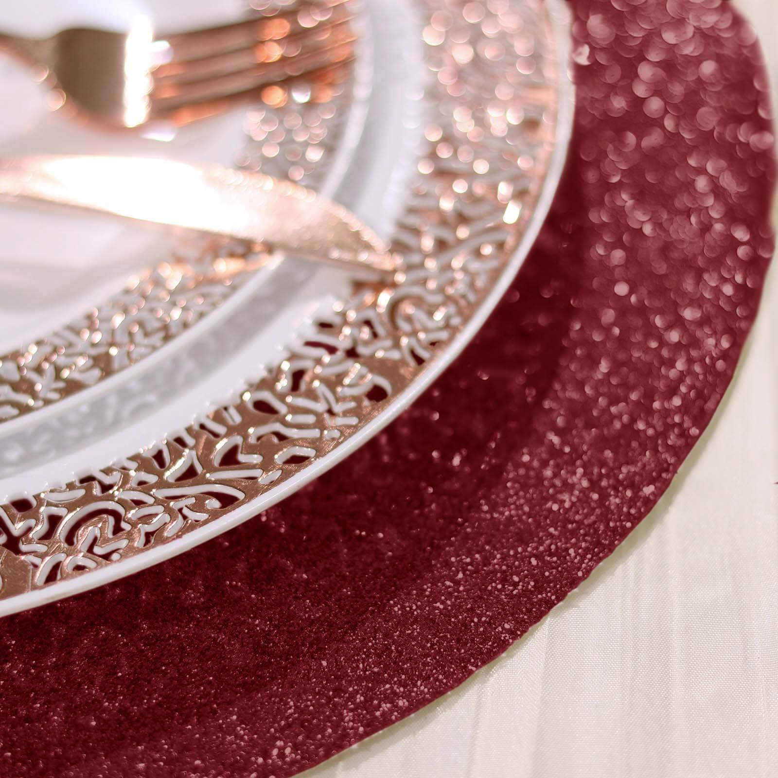 6-Pack Placemats Glitter Design Burgundy Sparkle Round - Non-Slip Decorative Dining Table Mats 13