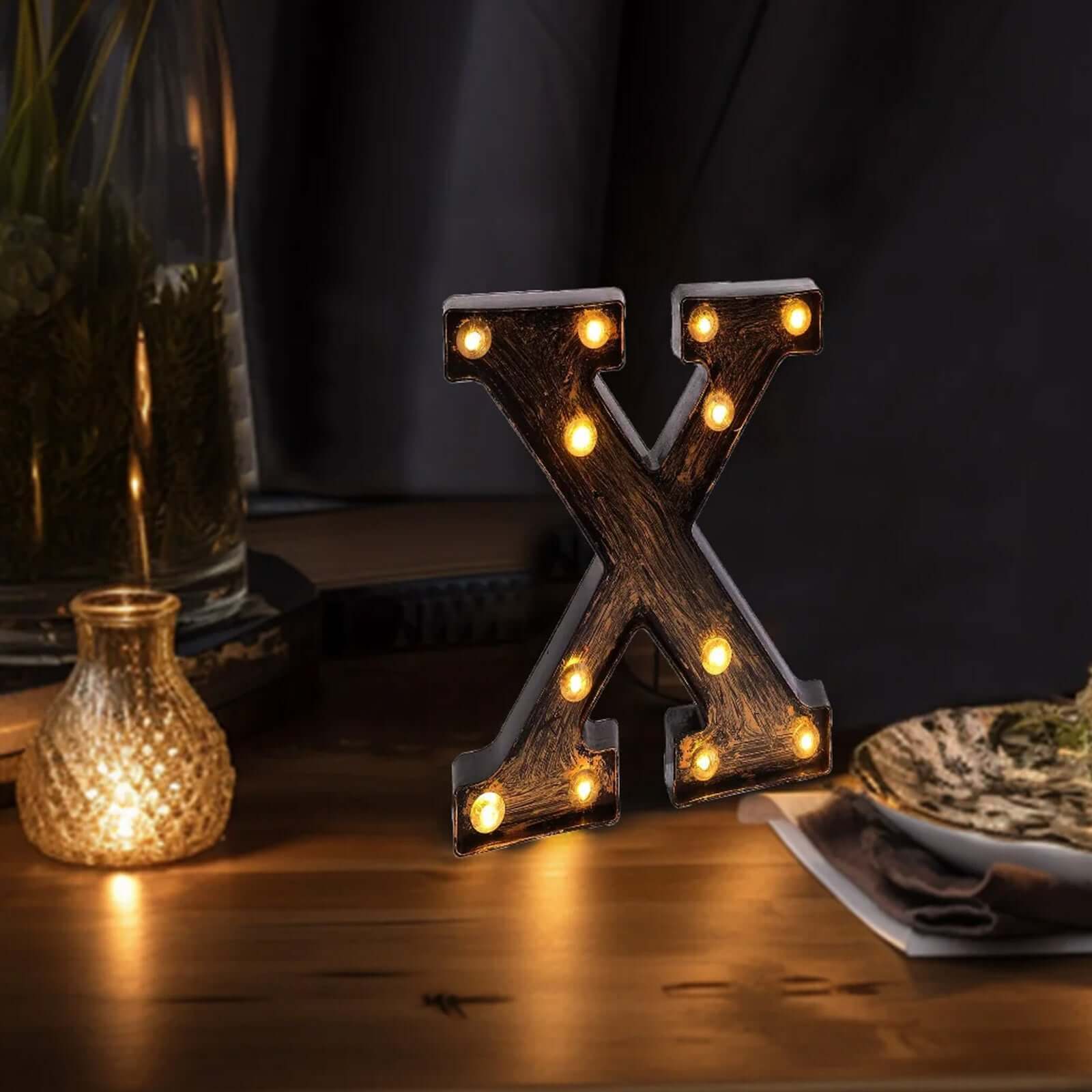 LED Marquee Letter X Industrial Style Antique Black - Light-Up Alphabet Sign for Weddings & Displays 9