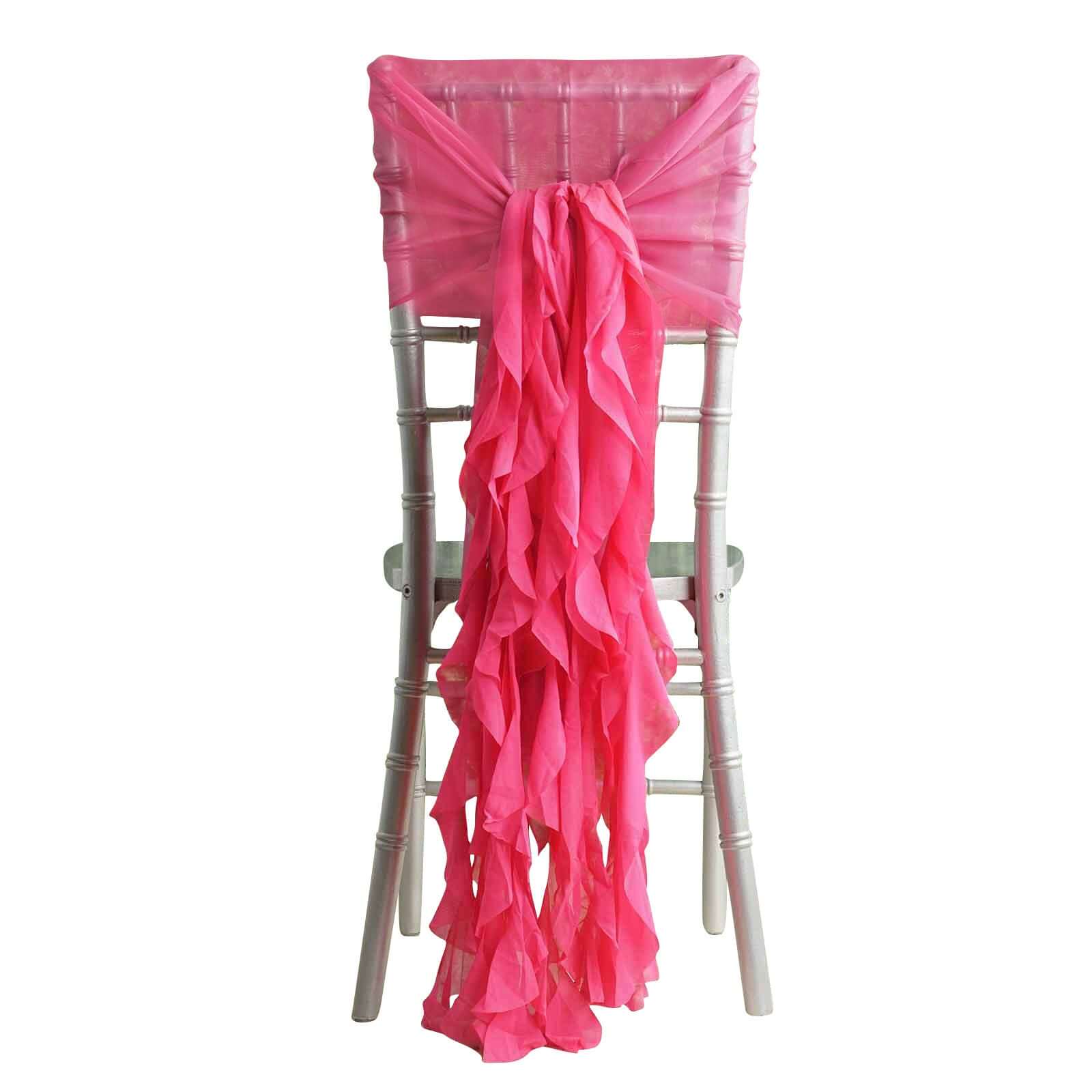 1 Set Chiffon Hoods Chair Sashes with Willow Ruffles Design Fuchsia - Stylish Chair Bow Decor