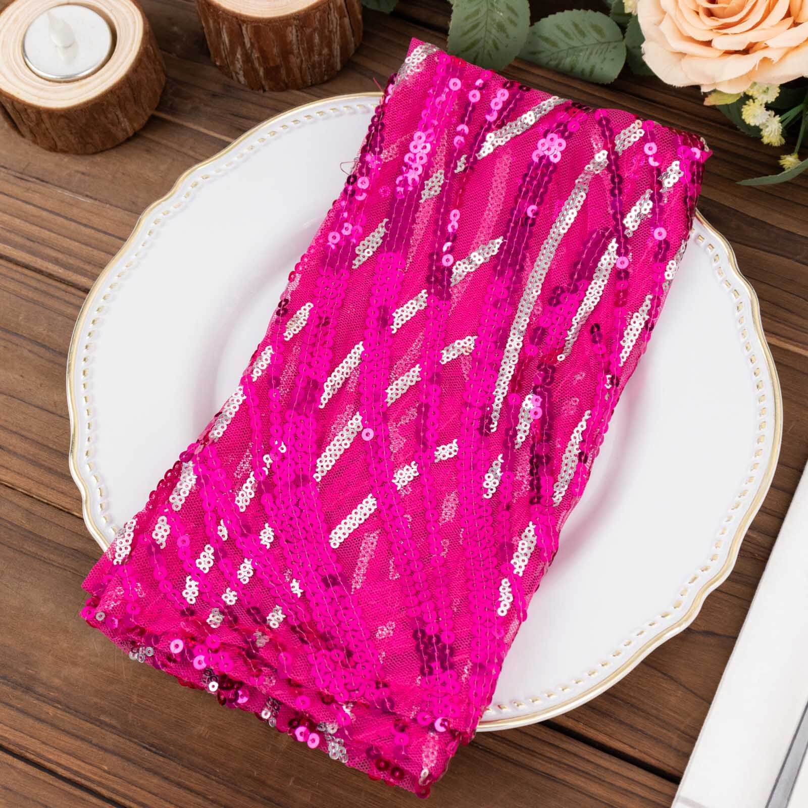 Sequin Mesh 20x20 Napkin Fuchsia Silver - Wave Embroidered Reusable Napkin