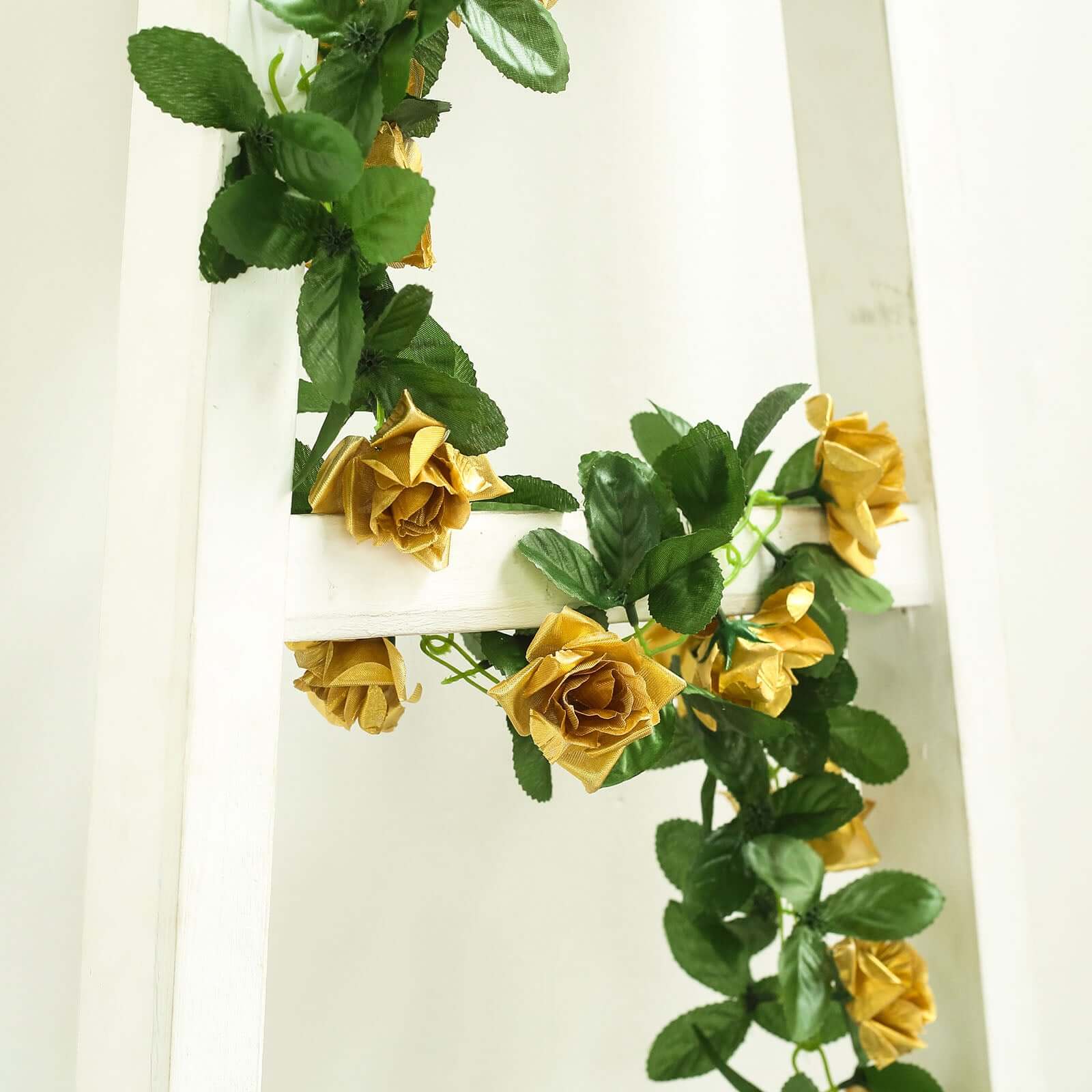 6ft Gold Artificial Silk Rose Garland UV Protected Flower Chain