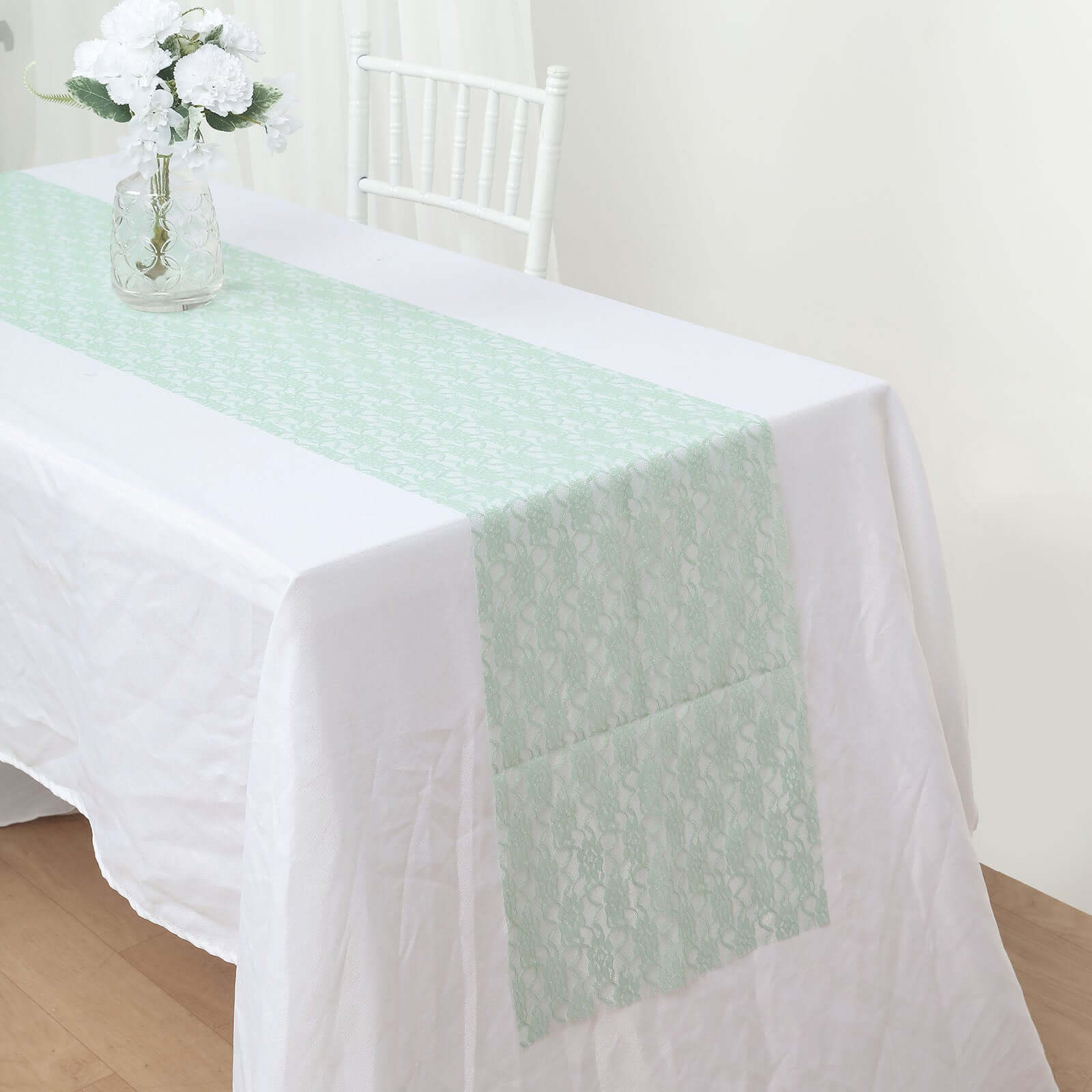 Floral Lace 12x108 Table Runner Sage Green - Stylish Vintage Table Decor