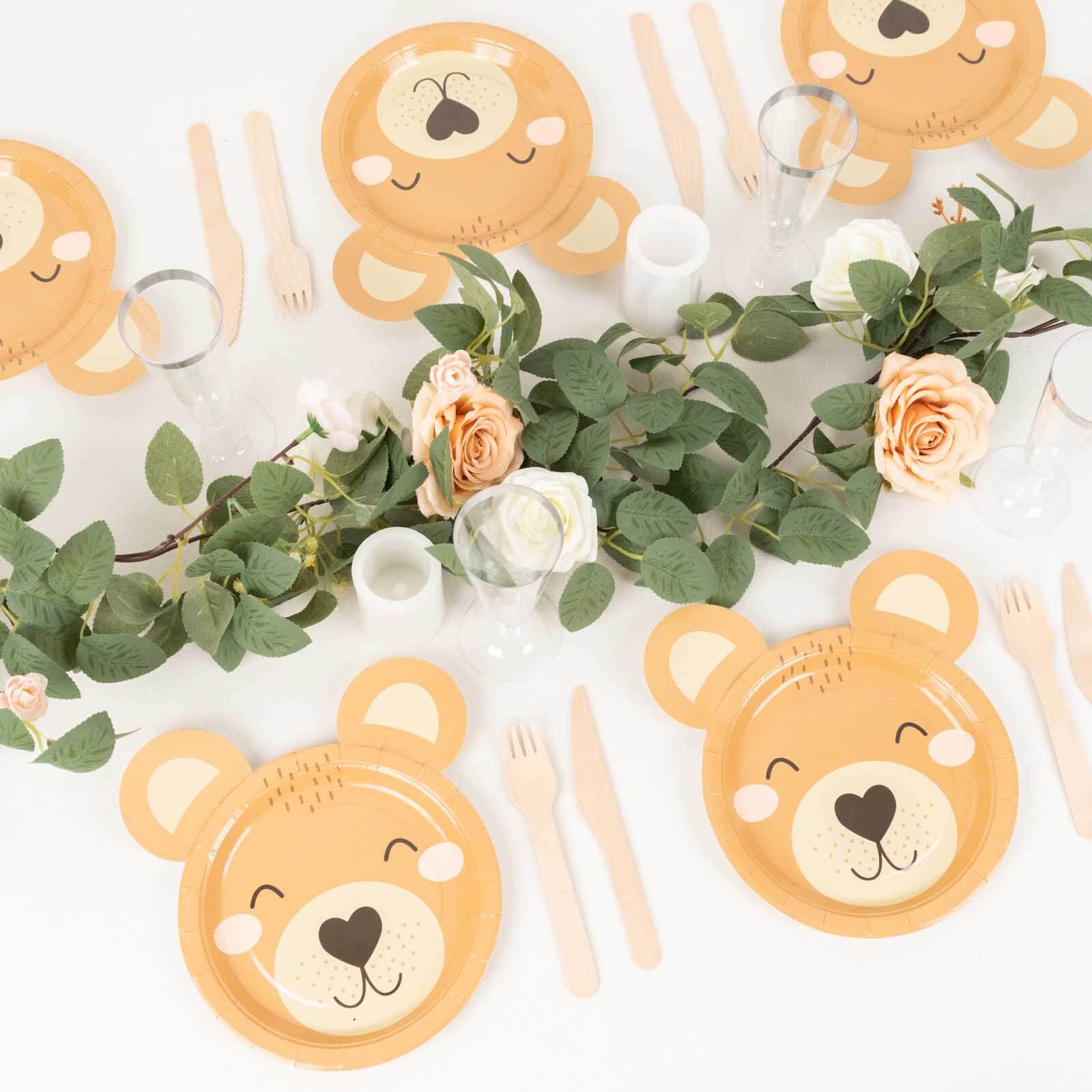 25-Pack Paper 7 Round Plates Brown Teddy Bear Print - Disposable 300GSM Cute Bear Themed Appetizer Dessert Party Plates for Baby Shower Birthday Event Decoration