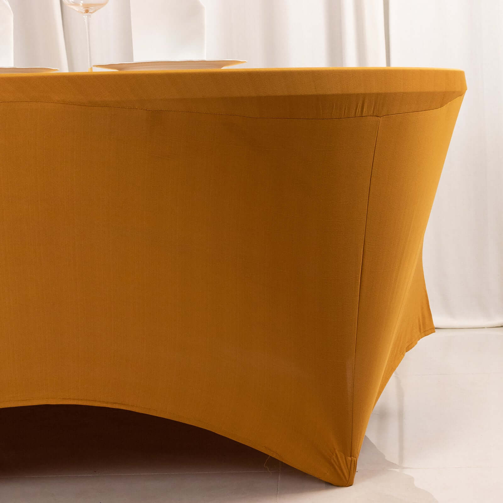 Stretch Spandex 6ft Round Tablecloth Gold - Durable Form-Fitting Table Cover for Events & Presentations