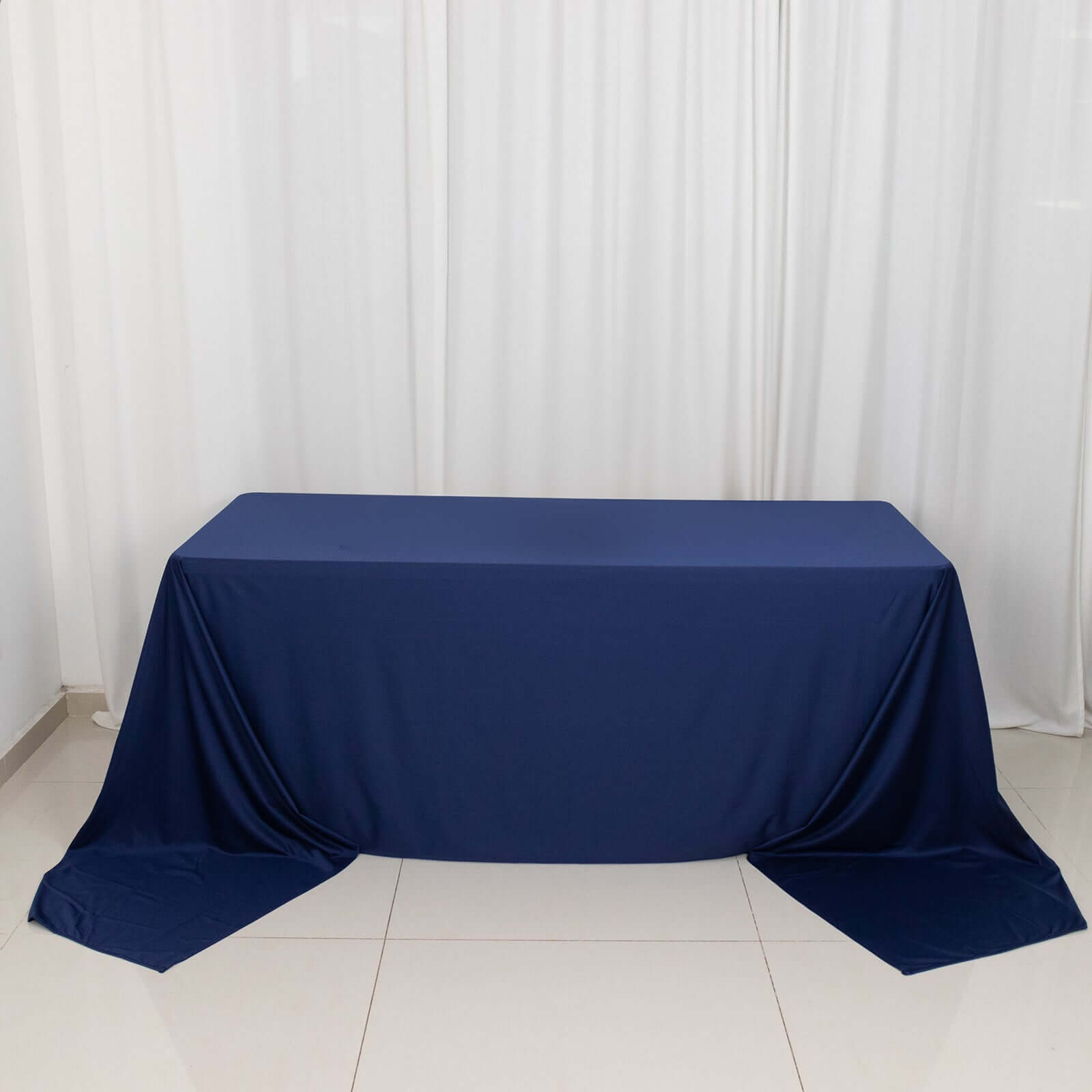 Premium Scuba Rectangular 90x156 Tablecloth Navy Blue - Wrinkle Free, Stain Resistant & Seamless Table Cover