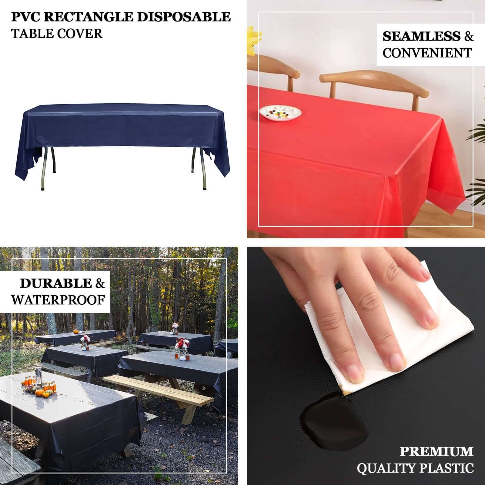 5-Pack Plastic Table Covers Navy Blue Rectangle - Reliable PVC Disposable Covers for Gatherings 54x108
