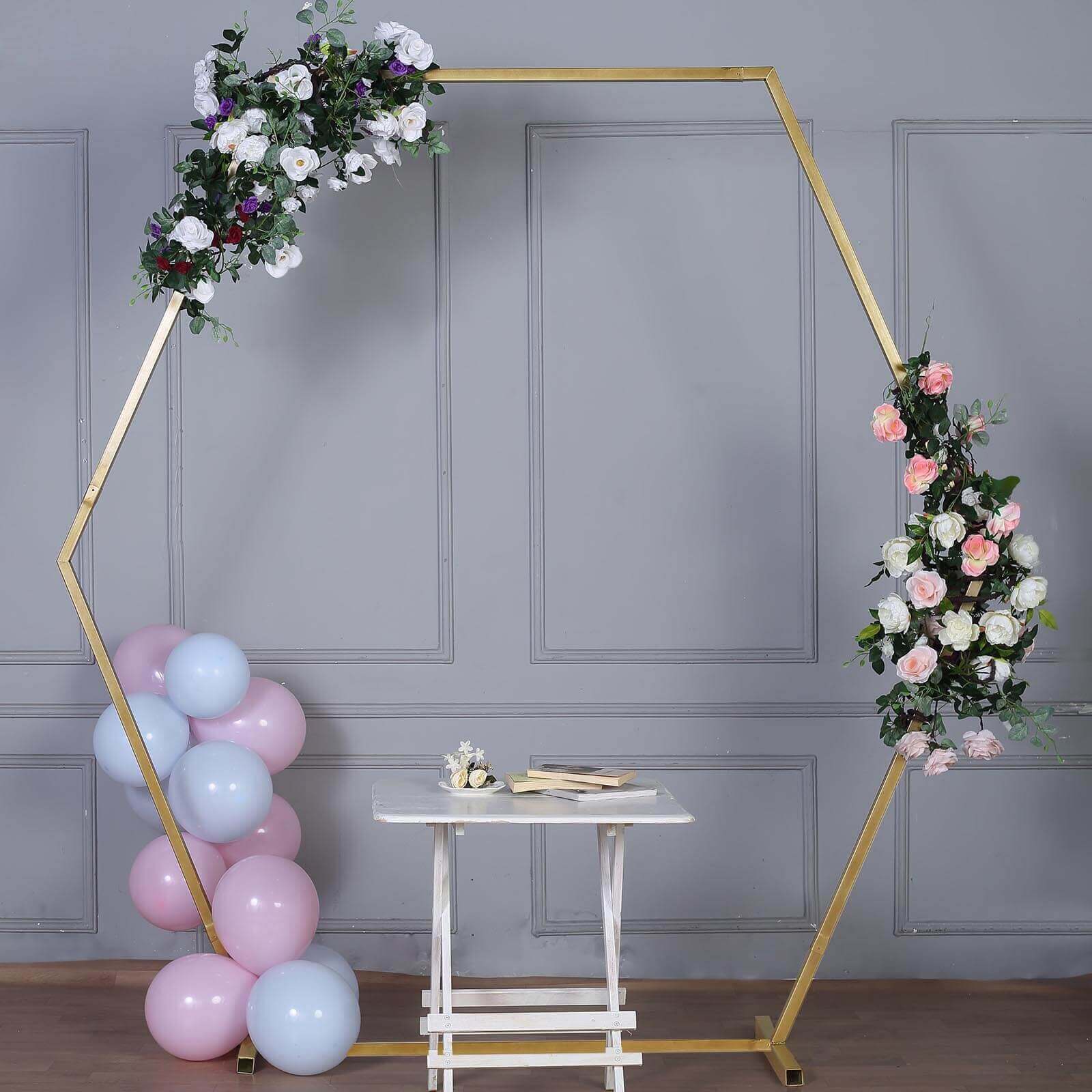 8ft Heavy Duty Gold Metal Hexagonal Wedding Arbor Photo Backdrop Stand