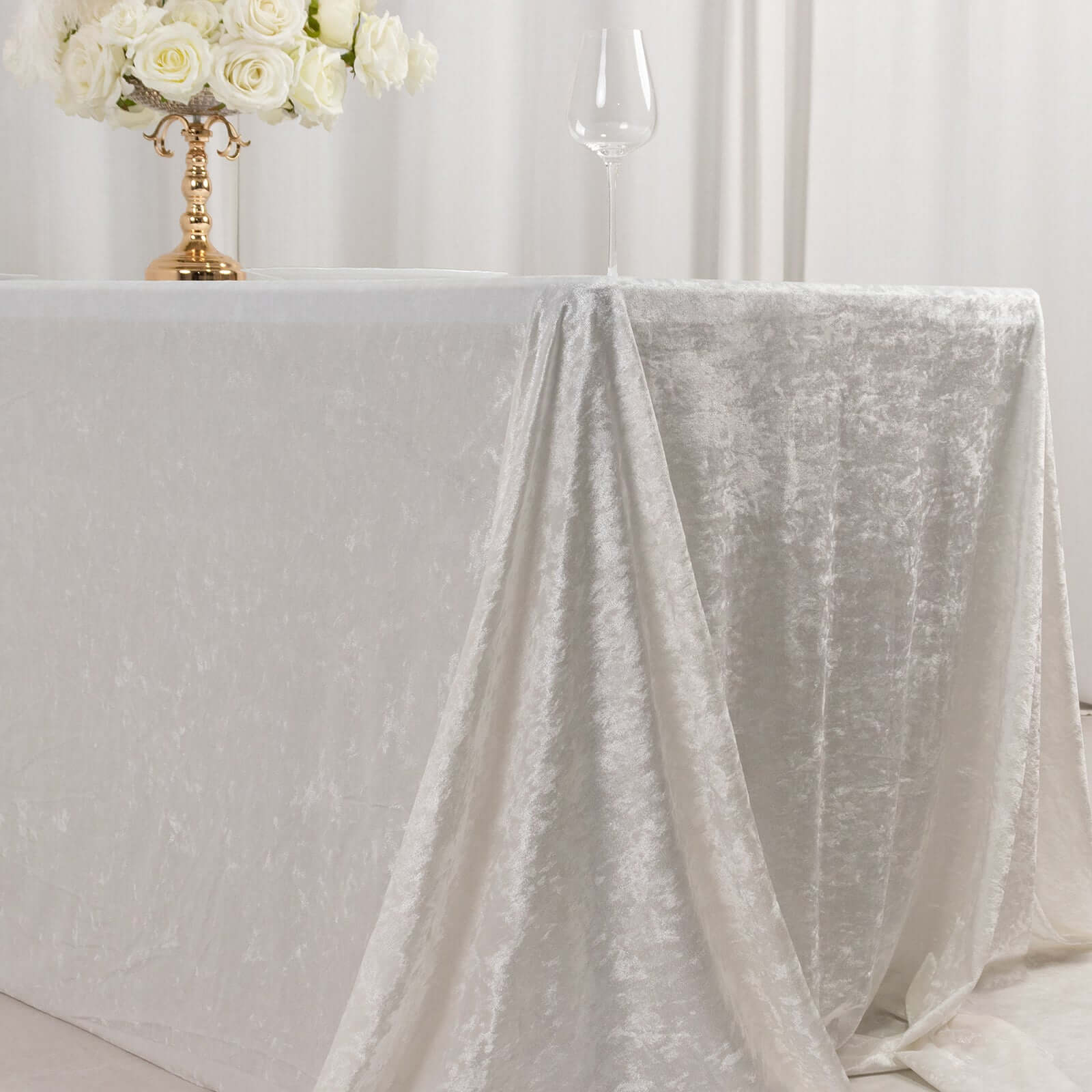 Premium Crushed Velvet 90x156 Rectangle Tablecloth White - Reusable Soft & Sophisticated Seamless Table Cover