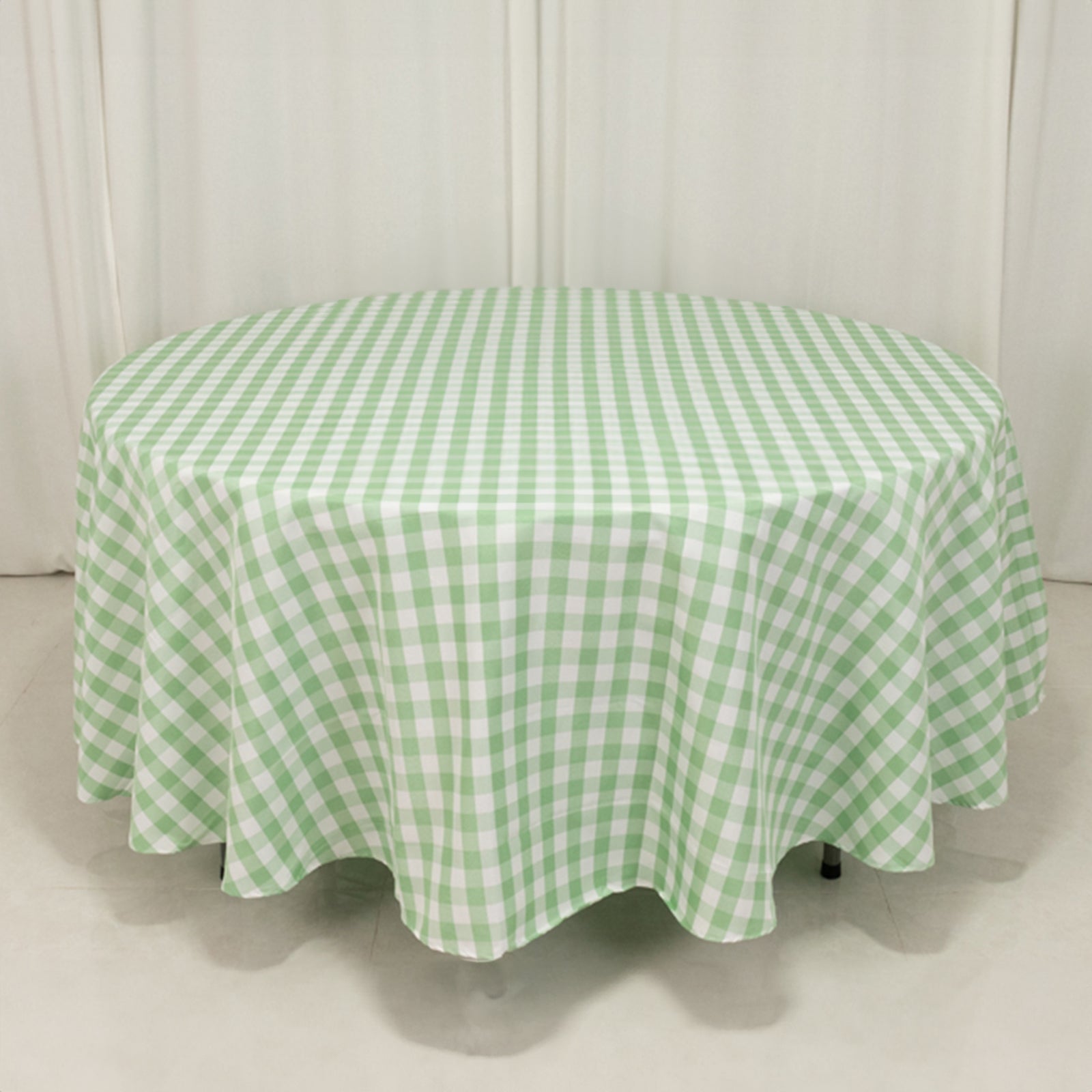 Polyester 108 Round Tablecloth White/Sage Green - Checkered Buffalo Plaid Table Cover