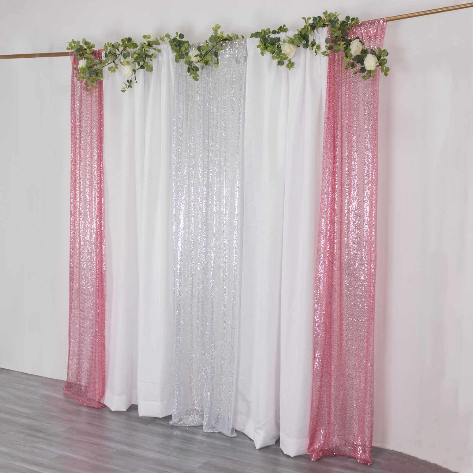 2 Pack Silver Sequin Event Curtain Drapes with Rod Pockets, Seamless Backdrop Event Panels - 8ftx2ft