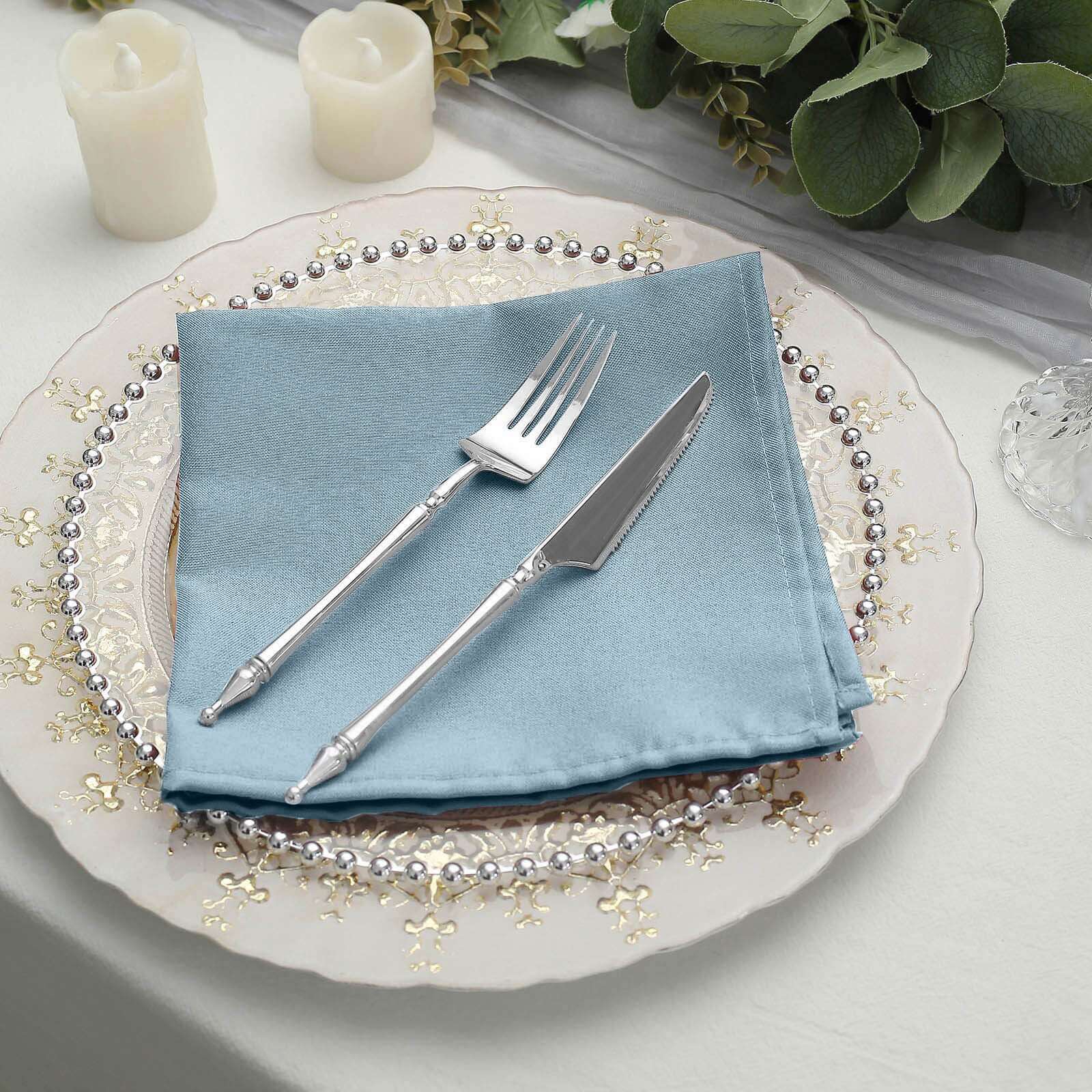 5 Pack Polyester 17x17 Napkins Dusty Blue - Durable & Wrinkle Resistant Dinner Napkins for Everyday Dining & Events