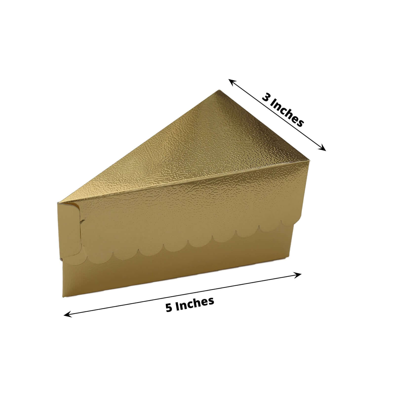 10-Pack Cardstock Triangle Cake Slice Boxes Metallic Gold with Scalloped Top - Decorative Takeaway Dessert Containers for Pie Snacks & Party Favors 5x3