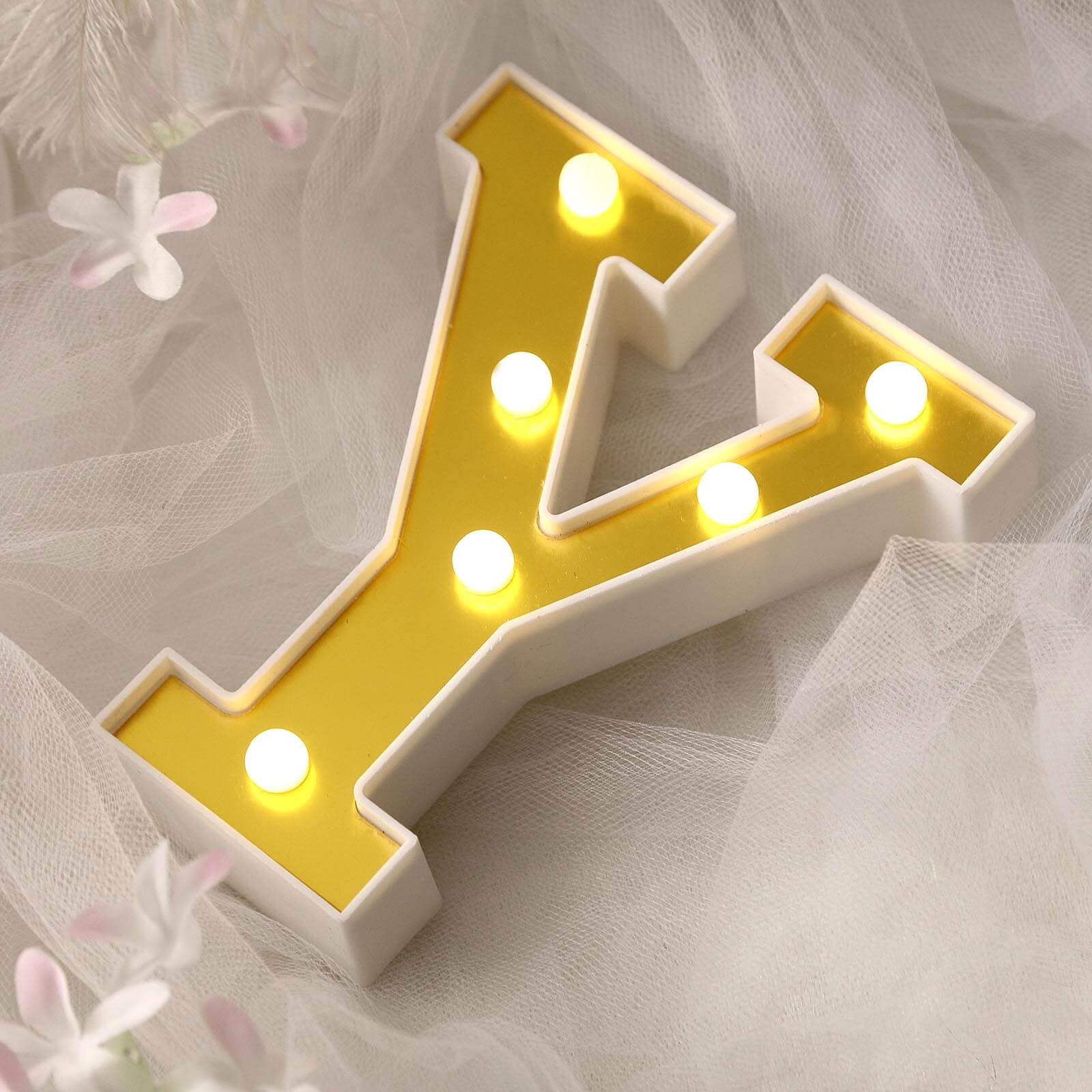 3D Marquee Letter Y Warm White 6 LED Lights Gold - Chic Light-Up Decor for Events 6