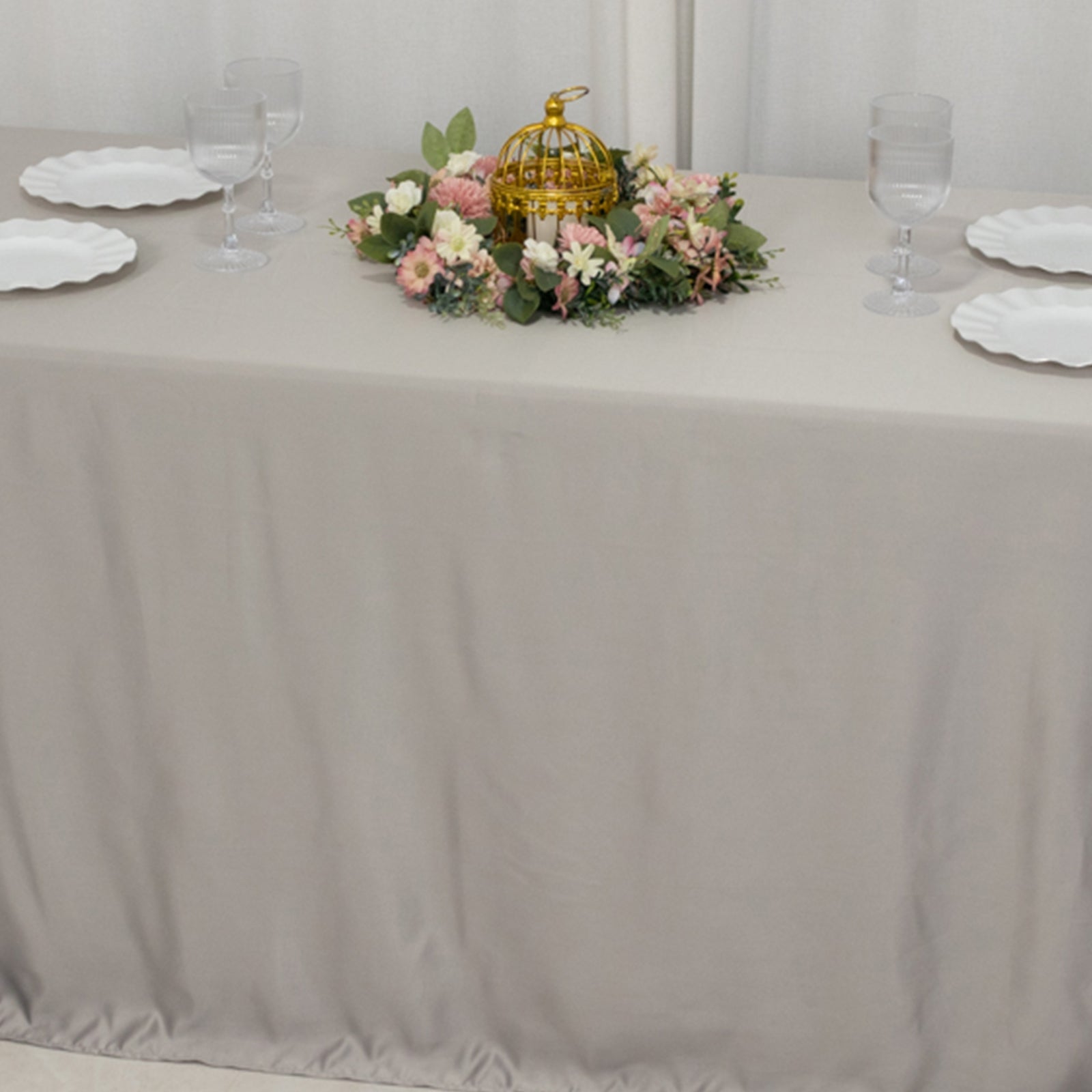 Lamour Satin 90x132 Rectangle Tablecloth Silver - Soft & Silk-Like Seamless Table Cover