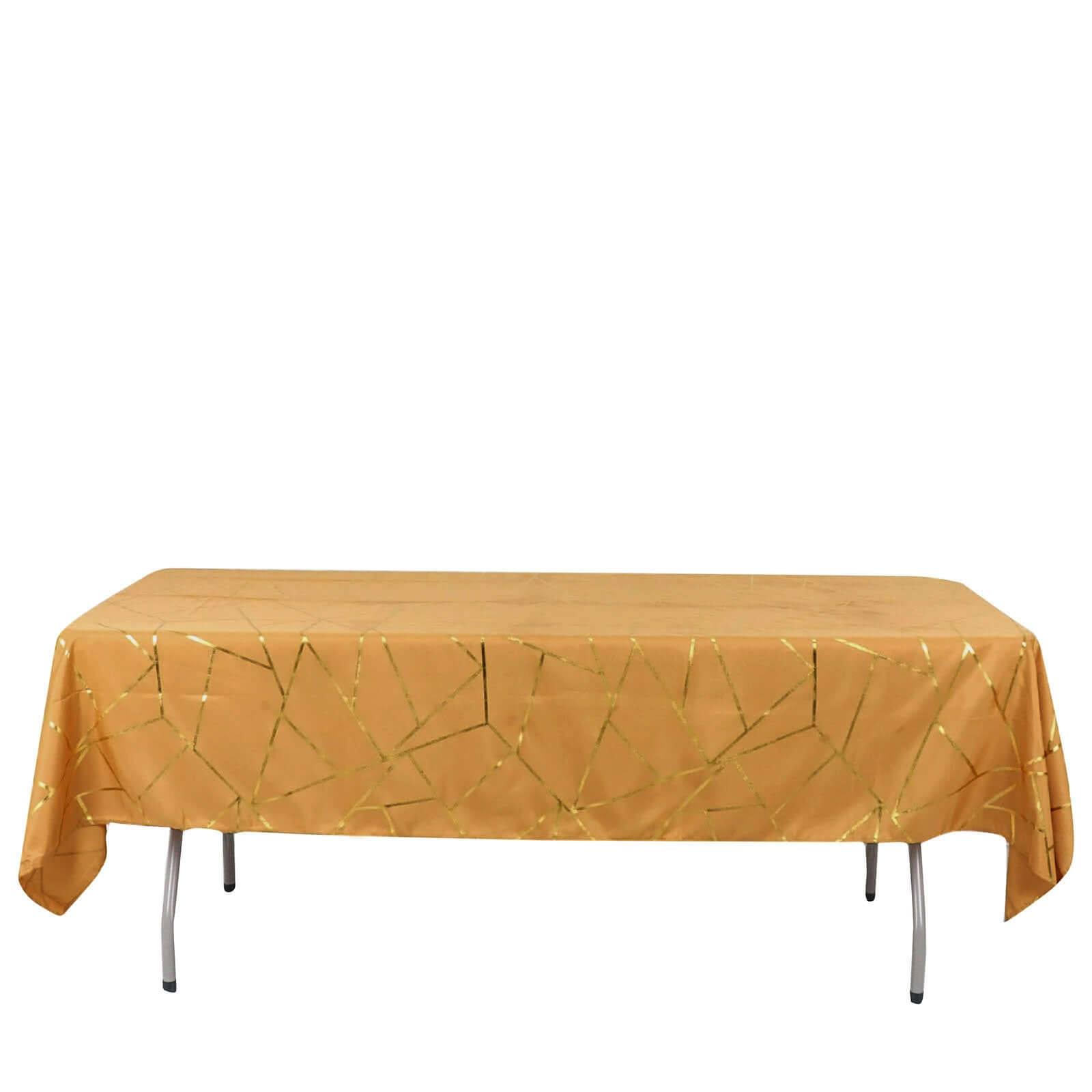 Polyester 60x102 Rectangle Tablecloth Gold with Gold Foil Geometric Pattern - Wrinkle-Resistant & Durable Table Cover