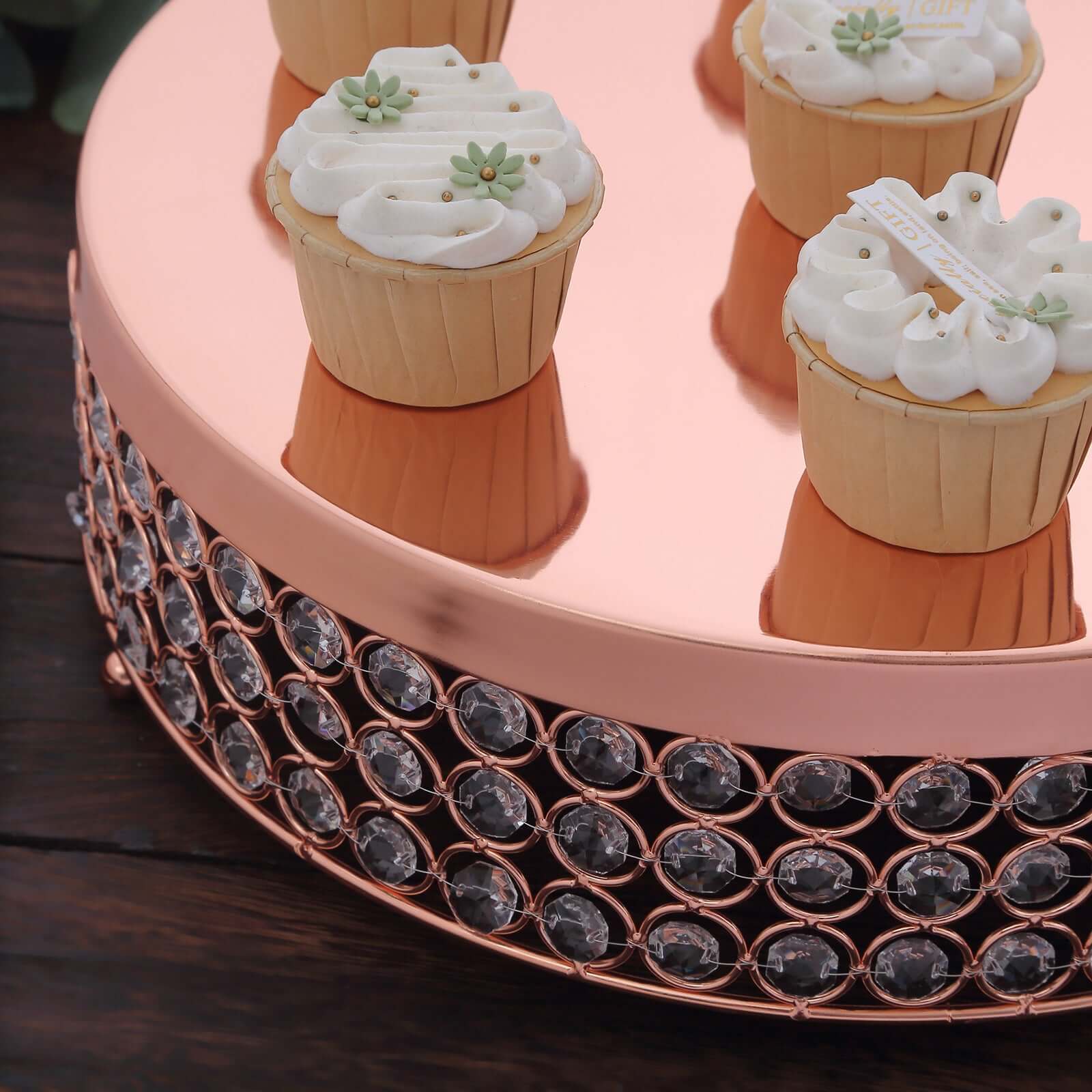 Metal Cake Stand Pedestal Crystal Beaded Design Rose Gold - Cupcake Display and Dessert Riser 13