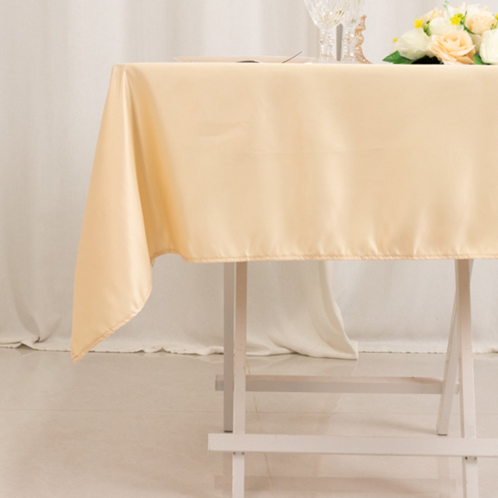 Lamour Satin 54x54 Square Tablecloth Beige - Durable & Silk-Like Table Cover