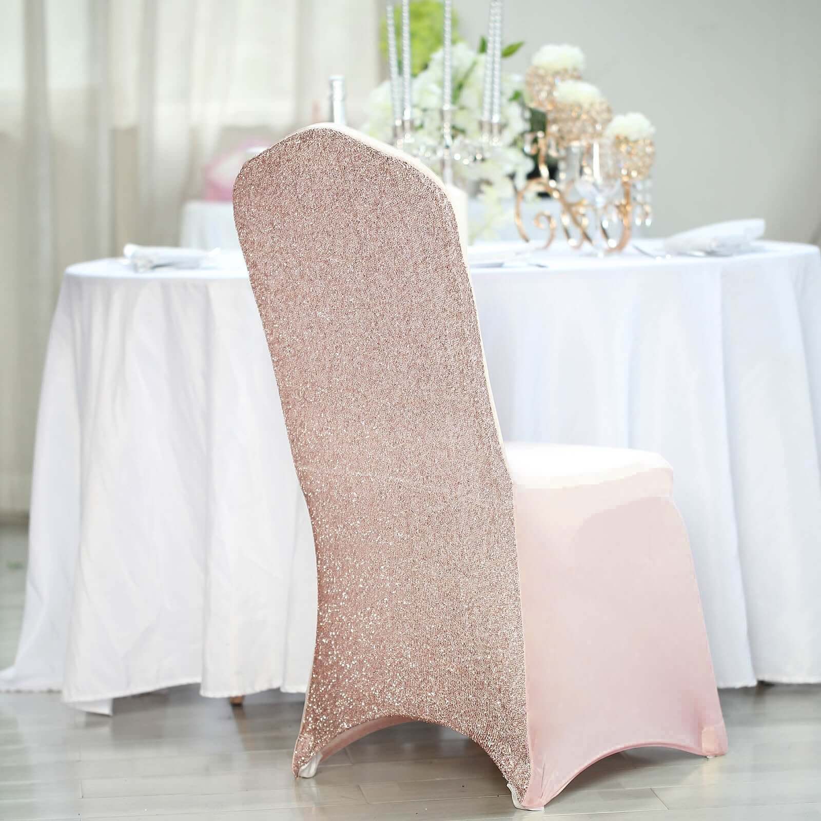 Spandex Chair Cover with Metallic Shimmer Tinsel Back for Banquet Chairs Blush - Fitted Slipcover