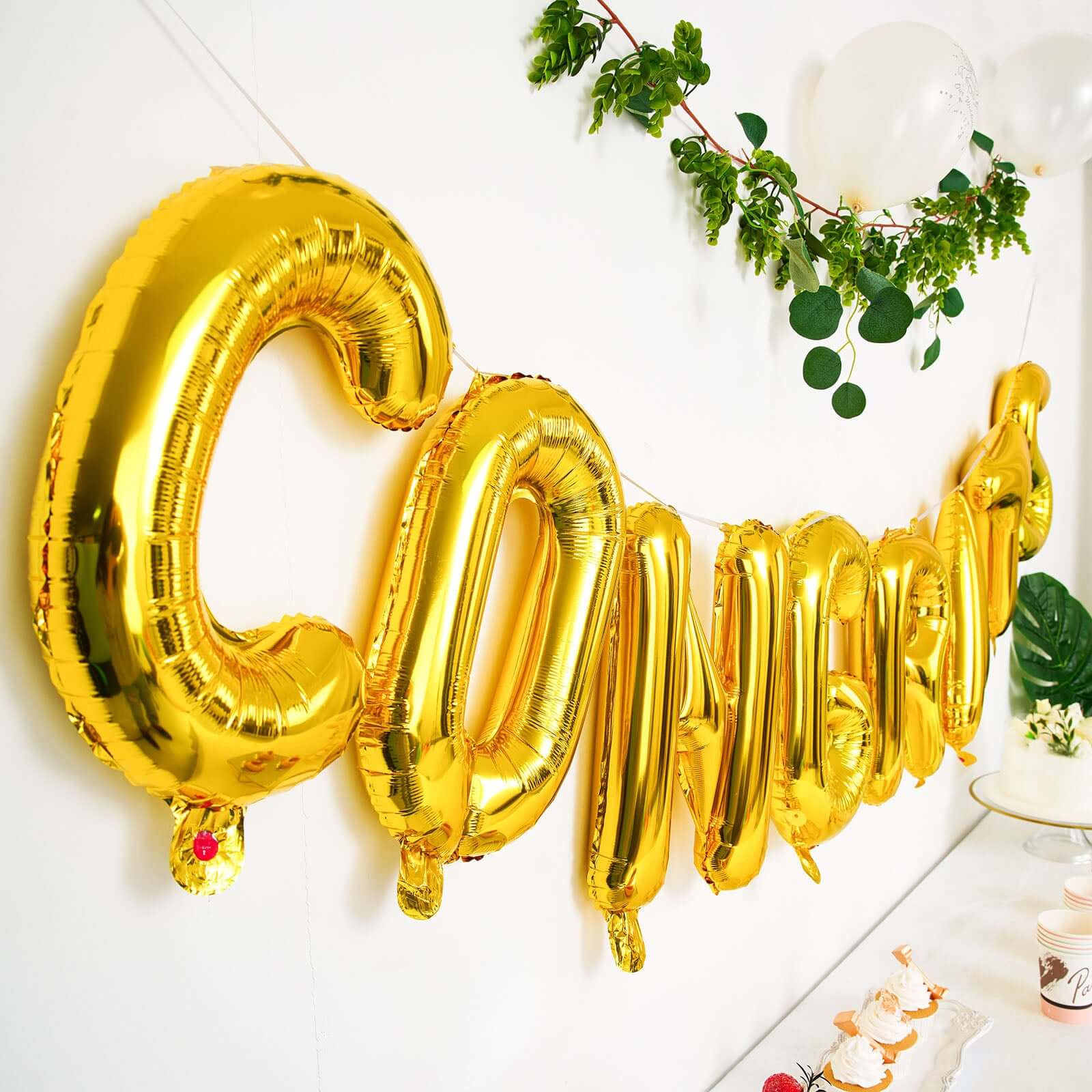 13 Ready-To-Use Shiny Gold Congrats Mylar Foil Balloon Banner Sign