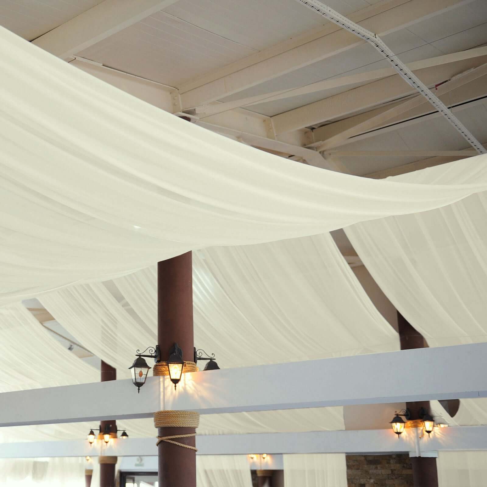 5ftx32ft Premium Ivory Chiffon Curtain Panel, Durable Flame Resistant Backdrop Ceiling Drapery With Rod Pocket