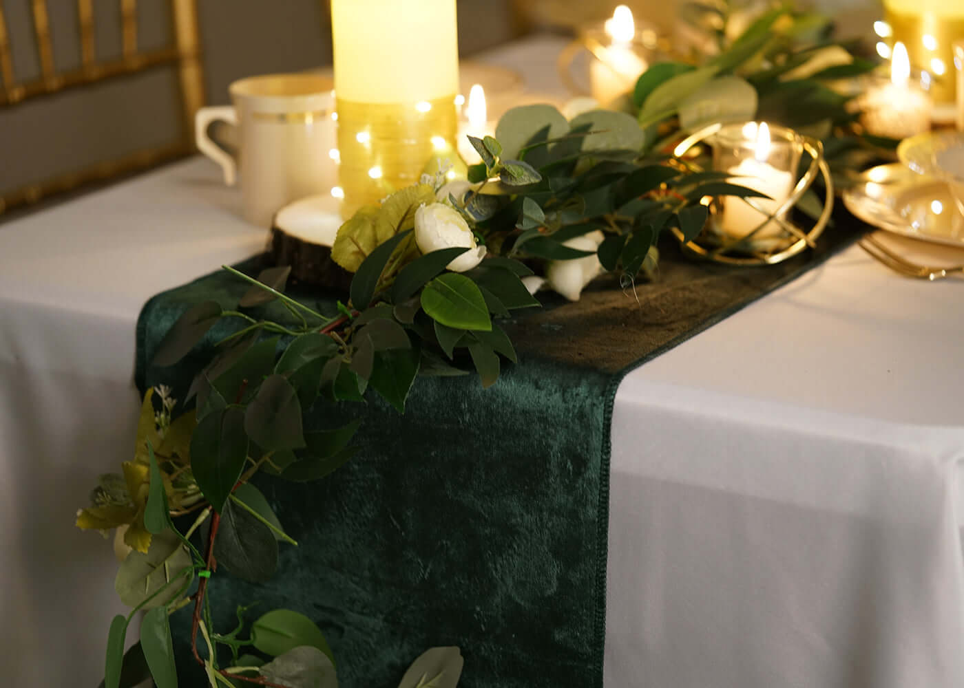 Premium Velvet 12x108 Table Runner Hunter Emerald Green - Sheen Finish Reusable Table Decor