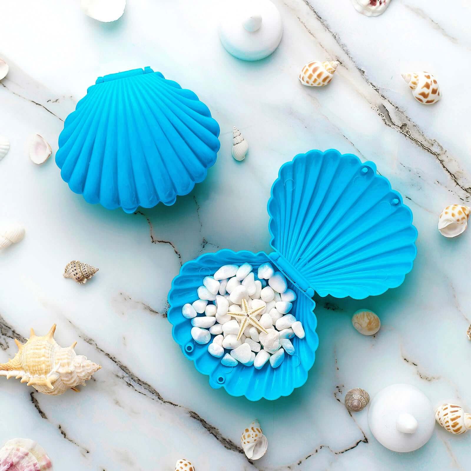 12-Pack Seashell Candy Container Gift Boxes Light Blue Beach Theme - Decorative Mini Favor Boxes for Jewelry 3.5