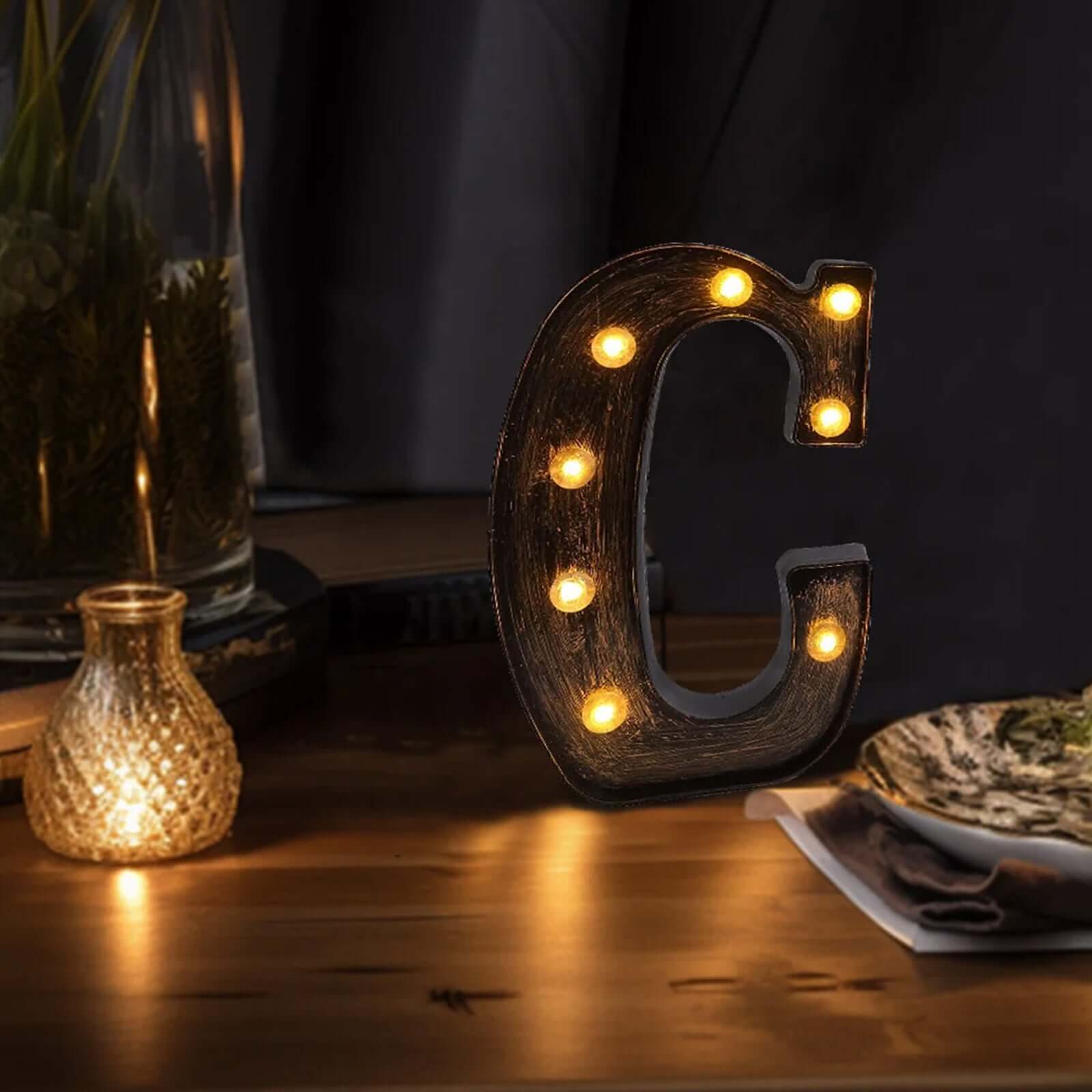 LED Marquee Letter C Industrial Style Antique Black - Light-Up Alphabet Sign for Weddings & Displays 9