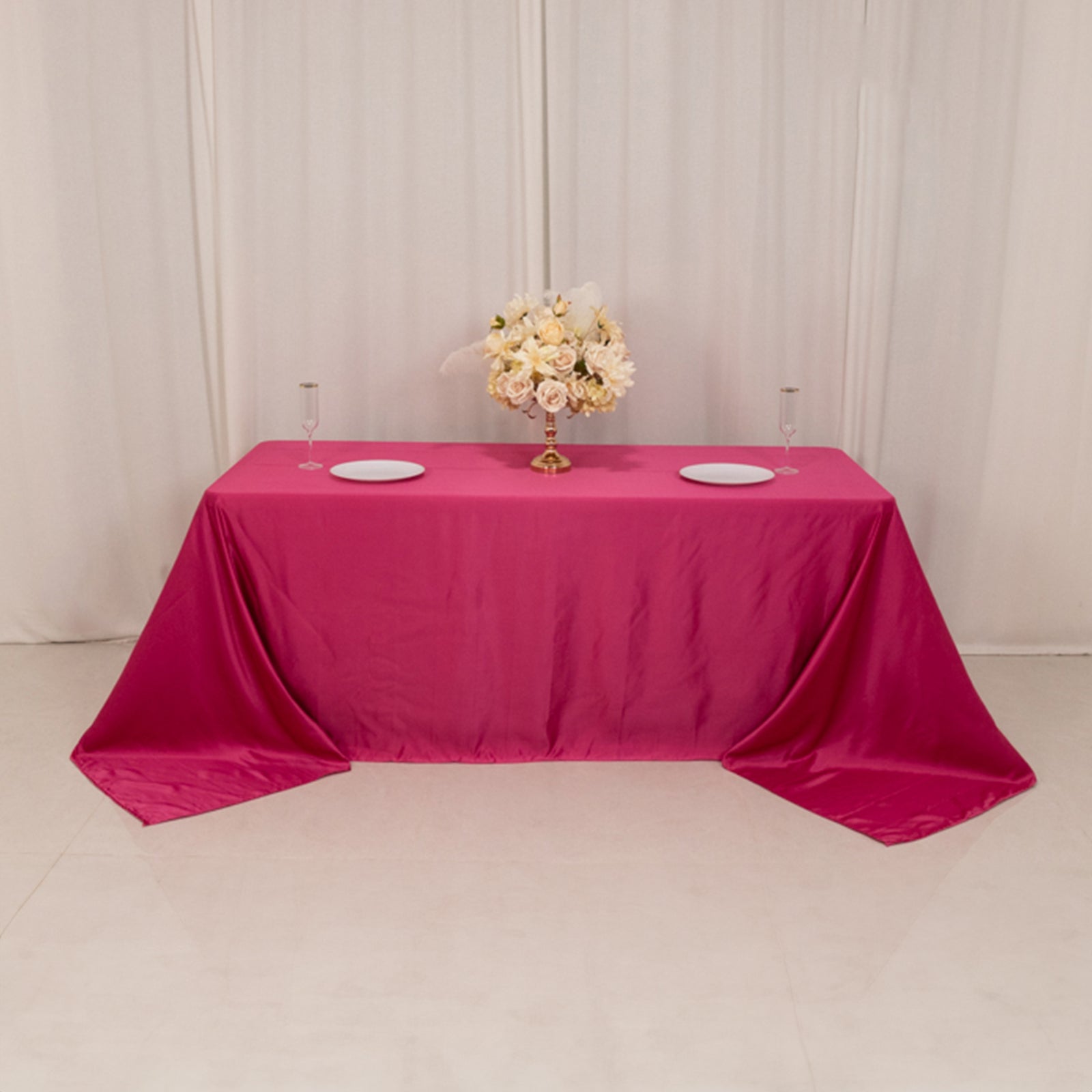 Lamour Satin 90x132 Rectangle Tablecloth Fuchsia - Soft & Silk-Like Seamless Table Cover