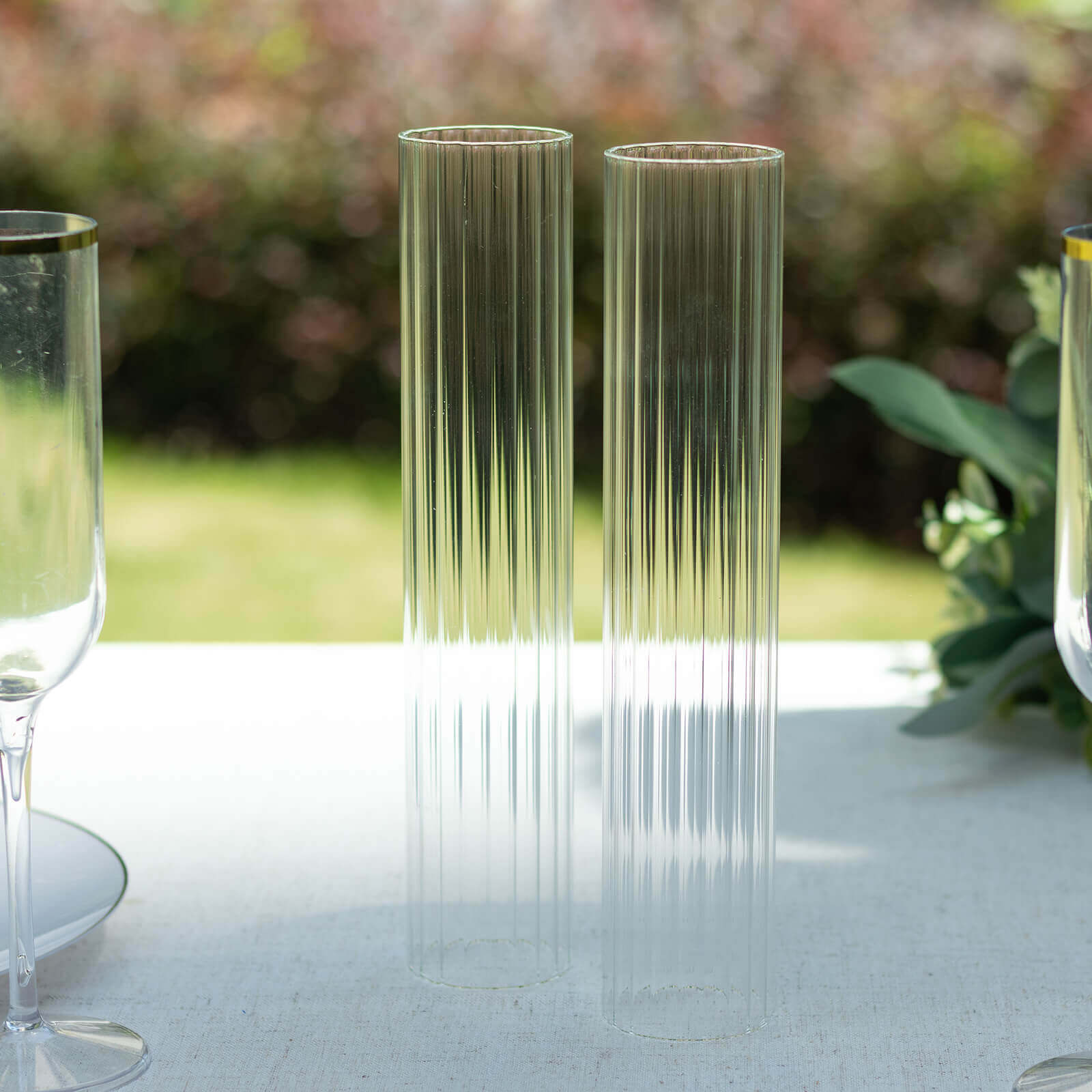 2-Pack Clear Ribbed Glass Hurricane Shades Open End Design - Stylish Candelabra Pillar Candle Holder Table Centerpiece 10