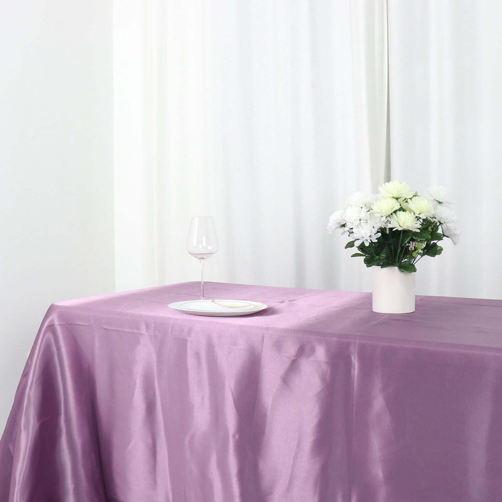 Satin Rectangular 90x132 Tablecloth Violet Amethyst Satin - Seamless Table Cover