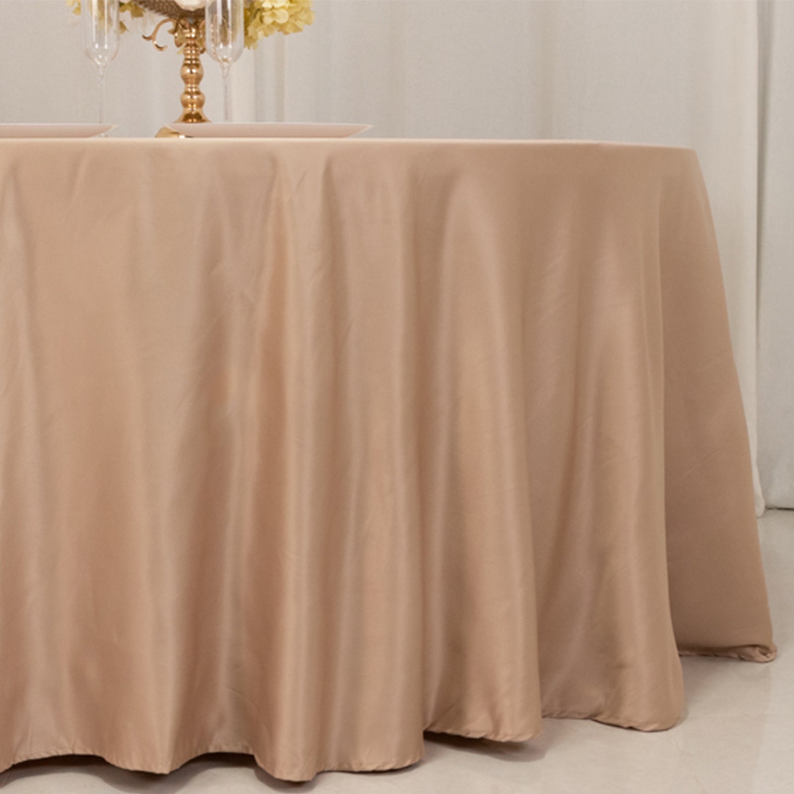 Lamour Satin 120 Round Tablecloth Nude - Seamless Table Cover with Soft Tempered Sheen