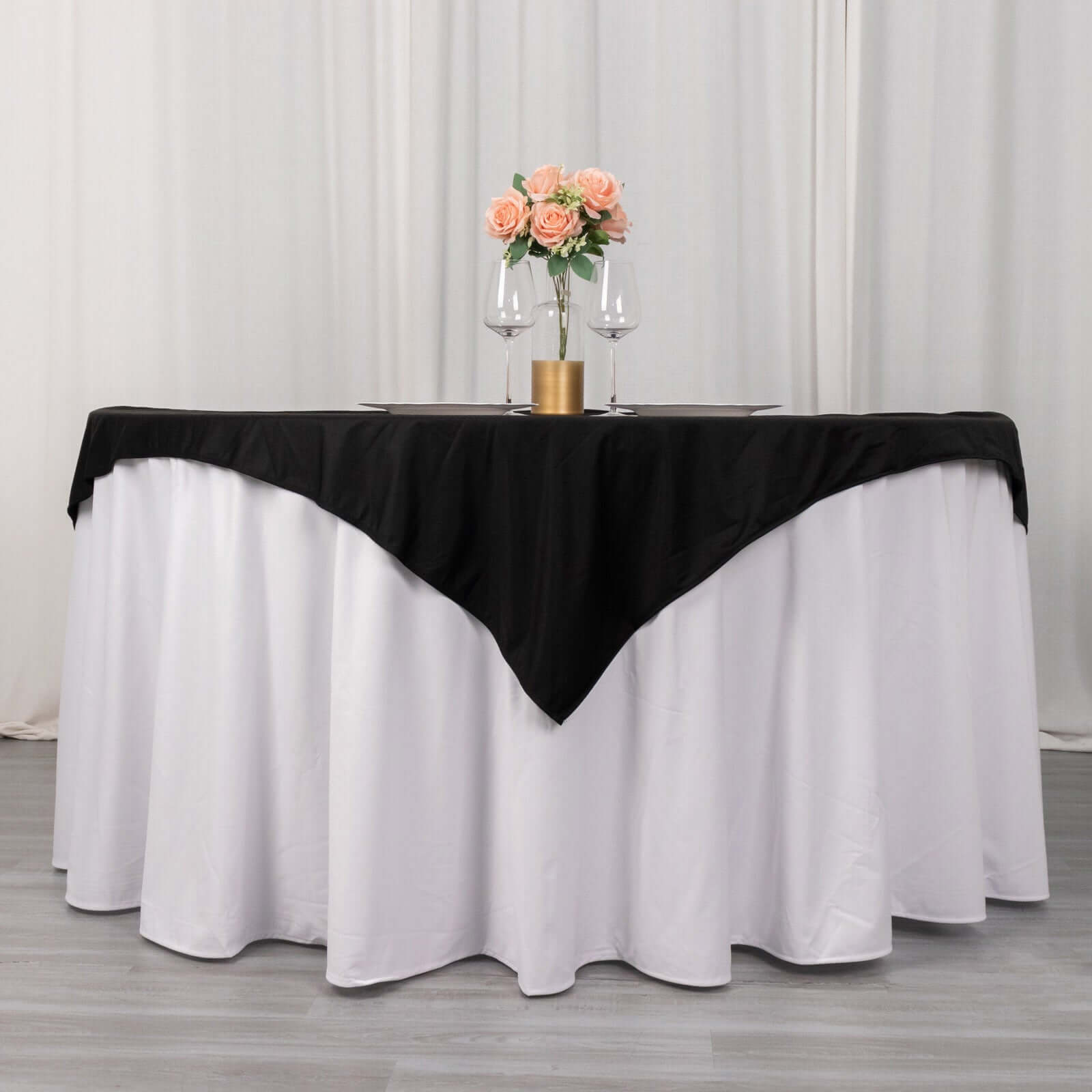 Premium Scuba 54x54 Table Overlay Square Tablecloth Black - Wrinkle Free & Stain Resistant Table Cover