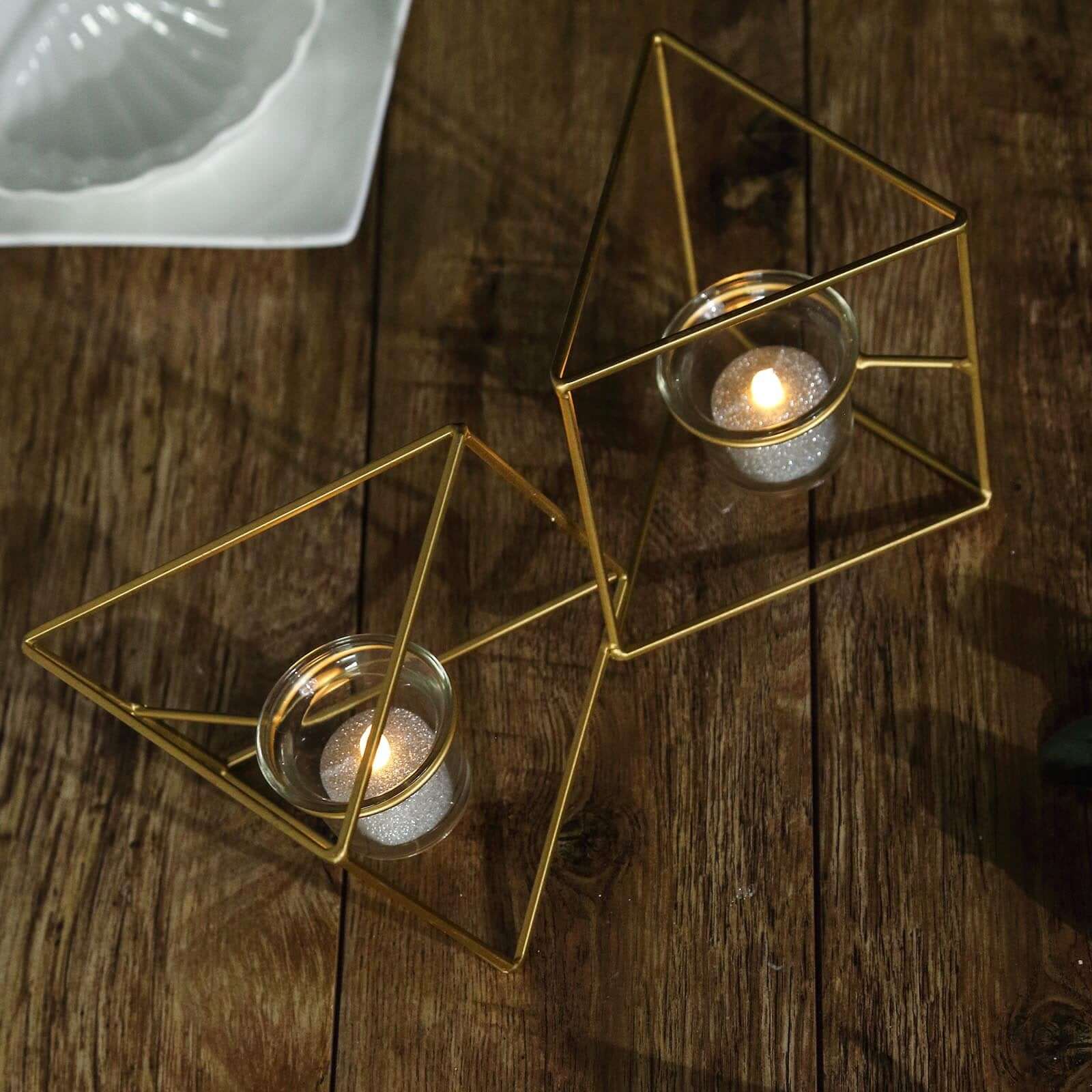 Set of Metal Candle Holders Linked Geometric Design Gold - Chic Votive Glass Decor for Events & Gatherings 9