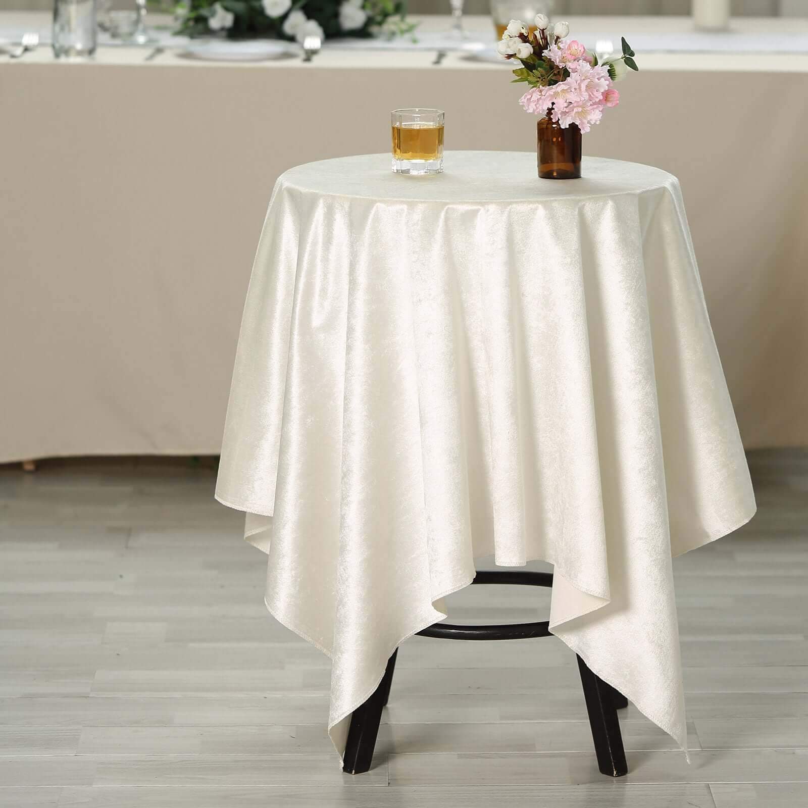 Premium Velvet 54x54 Square Tablecloth Ivory - Exquisite Soft Textured Feel Reusable Table Cover