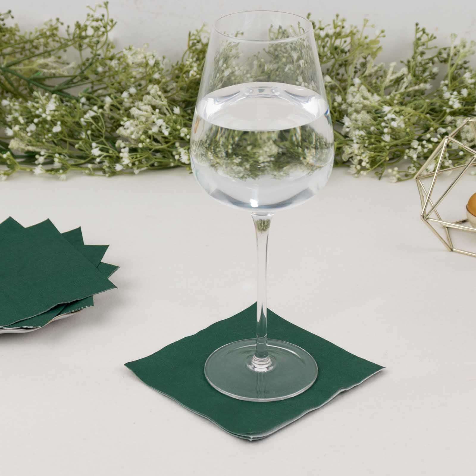 50-Pack Paper Beverage Napkins Hunter Emerald Green - 2 Ply Disposable Soft 18GSM Cocktail Napkins 5x5