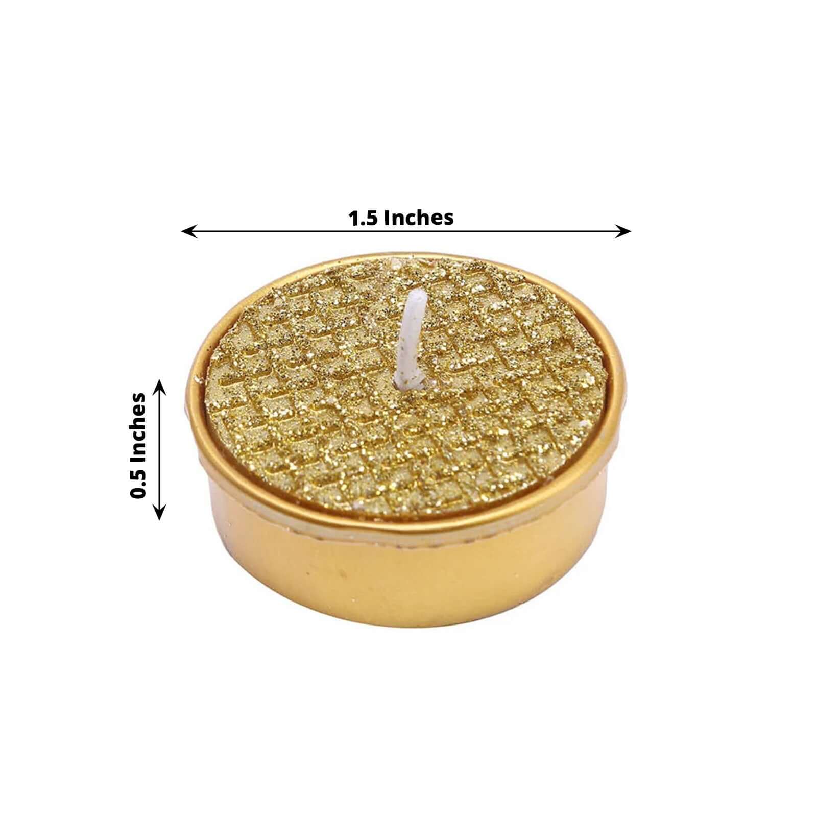 9-Pack Tealight Candles Metallic Gold Textured Design - Unscented Dripless Wax for Events