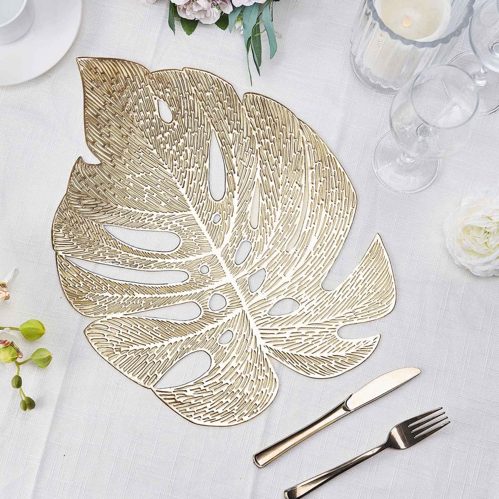 6-Pack Dining Table Mats Monstera Leaf Design Gold - Vinyl Non-Slip Surface for Tropical Themes 18