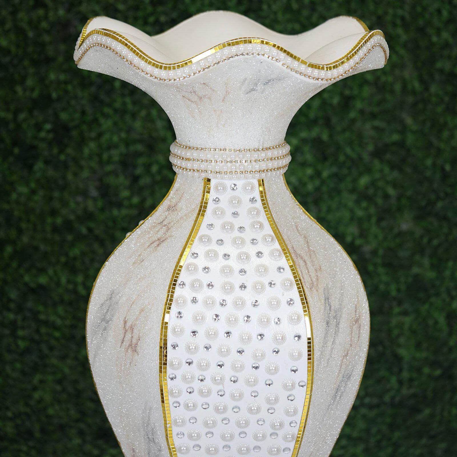 40 Shimmering Gold Glittered Marble Design Flower Pot Vase With Pearls and Mirror Mosaic Embellishment