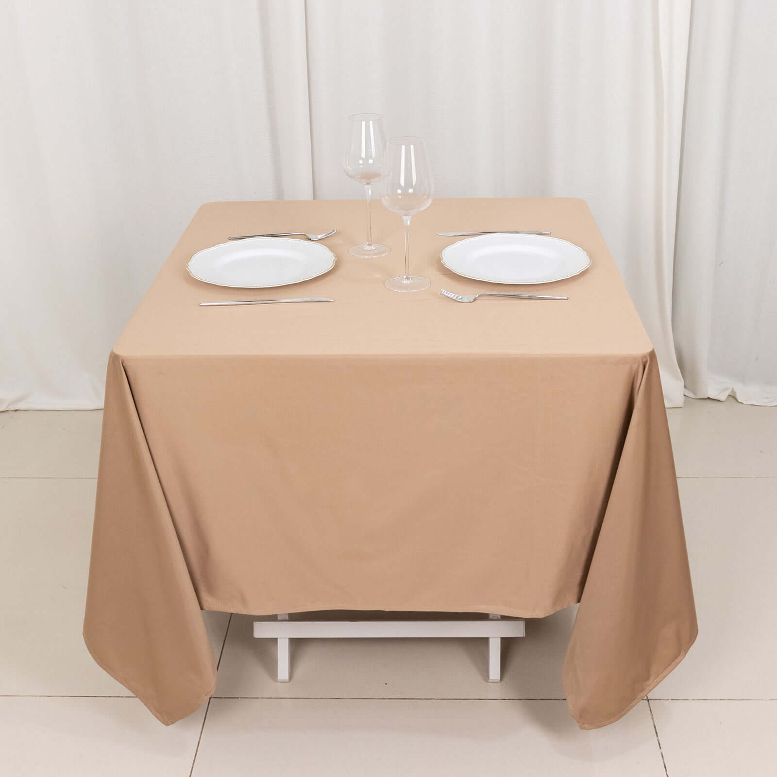 Premium Scuba Square 70x70 Tablecloth Nude - Wrinkle Free & Stain Resistant Table Cover