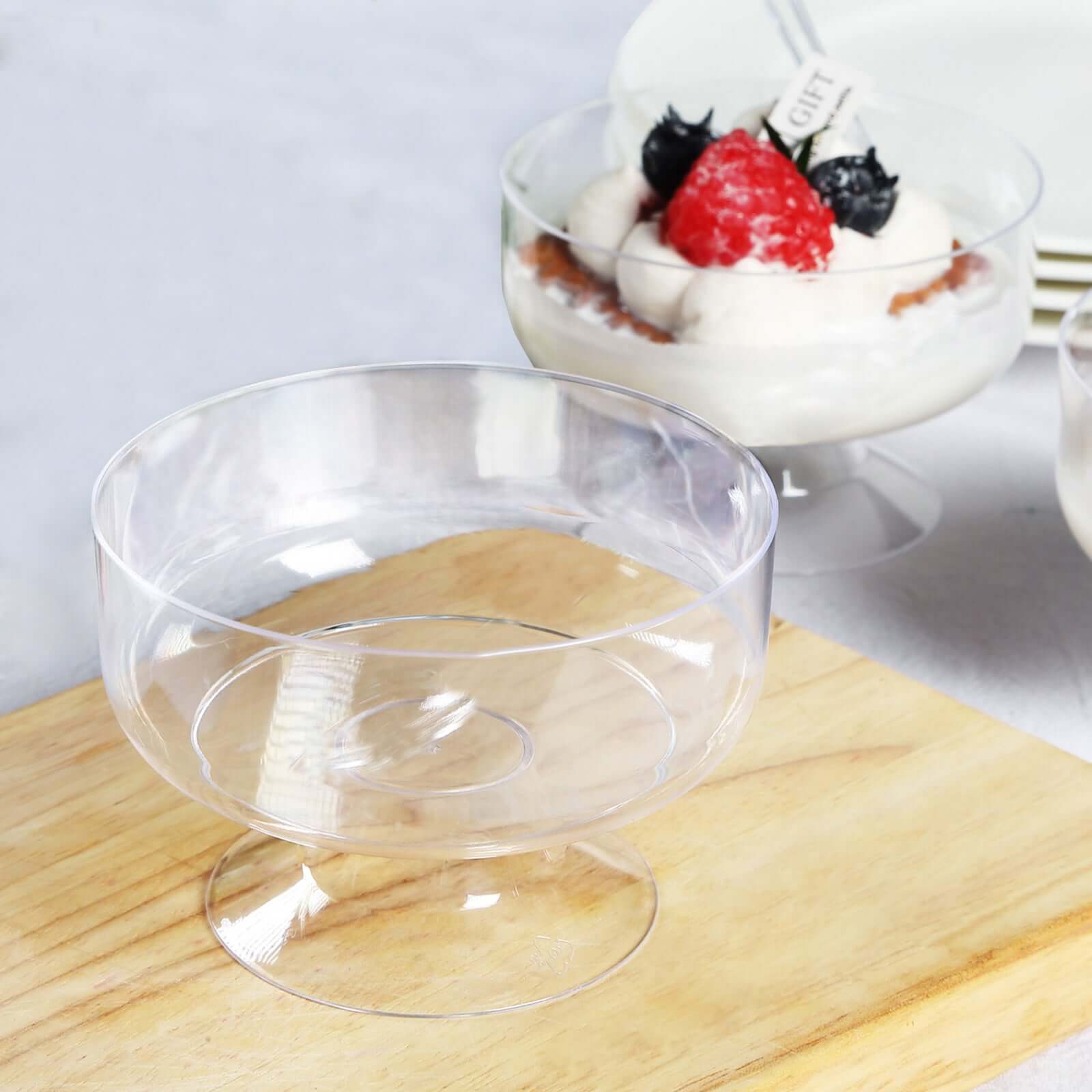 24-Pack Plastic Footed Dessert Cups Clear with Spoons - Perfect for Parfaits 6oz