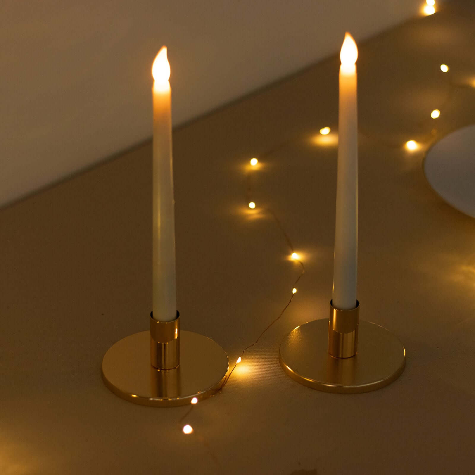 2-Pack Metal Taper Candle Holders Short Vintage Retro Style Gold with Round Disc Base - Decorative Candle Sticks 4x2