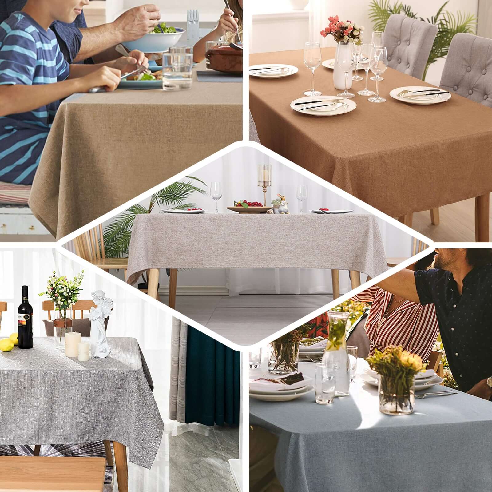 Faux Linen 60x102 Rectangular Tablecloth Natural - Slubby Textured & Wrinkle Resistant Table Cover