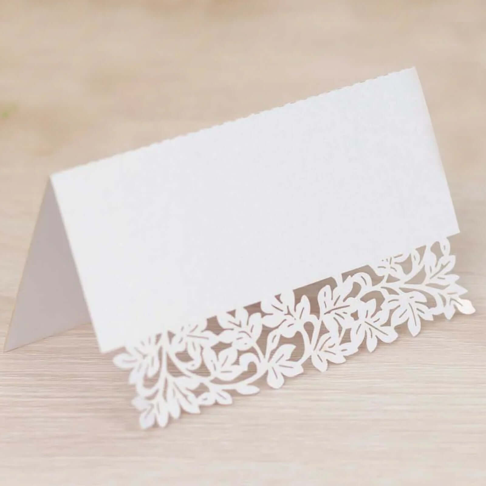 50-Pack Wedding Place Cards with Laser Cut Leaf Vine Design White - Printable Reservation Seating Tent Cards 210 GSM