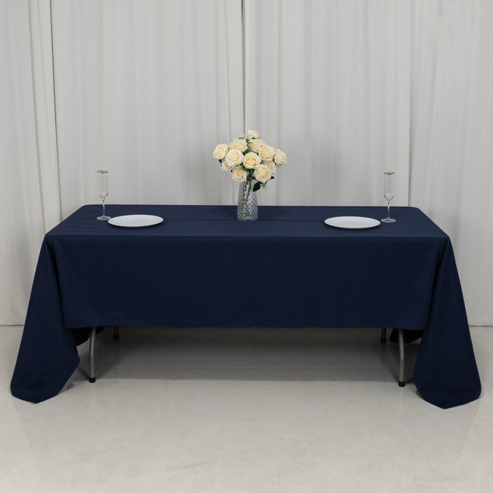 Fire Retardant Premium Polyester 60x126 Rectangular Tablecloth Navy Blue - High-Performance Table Cover